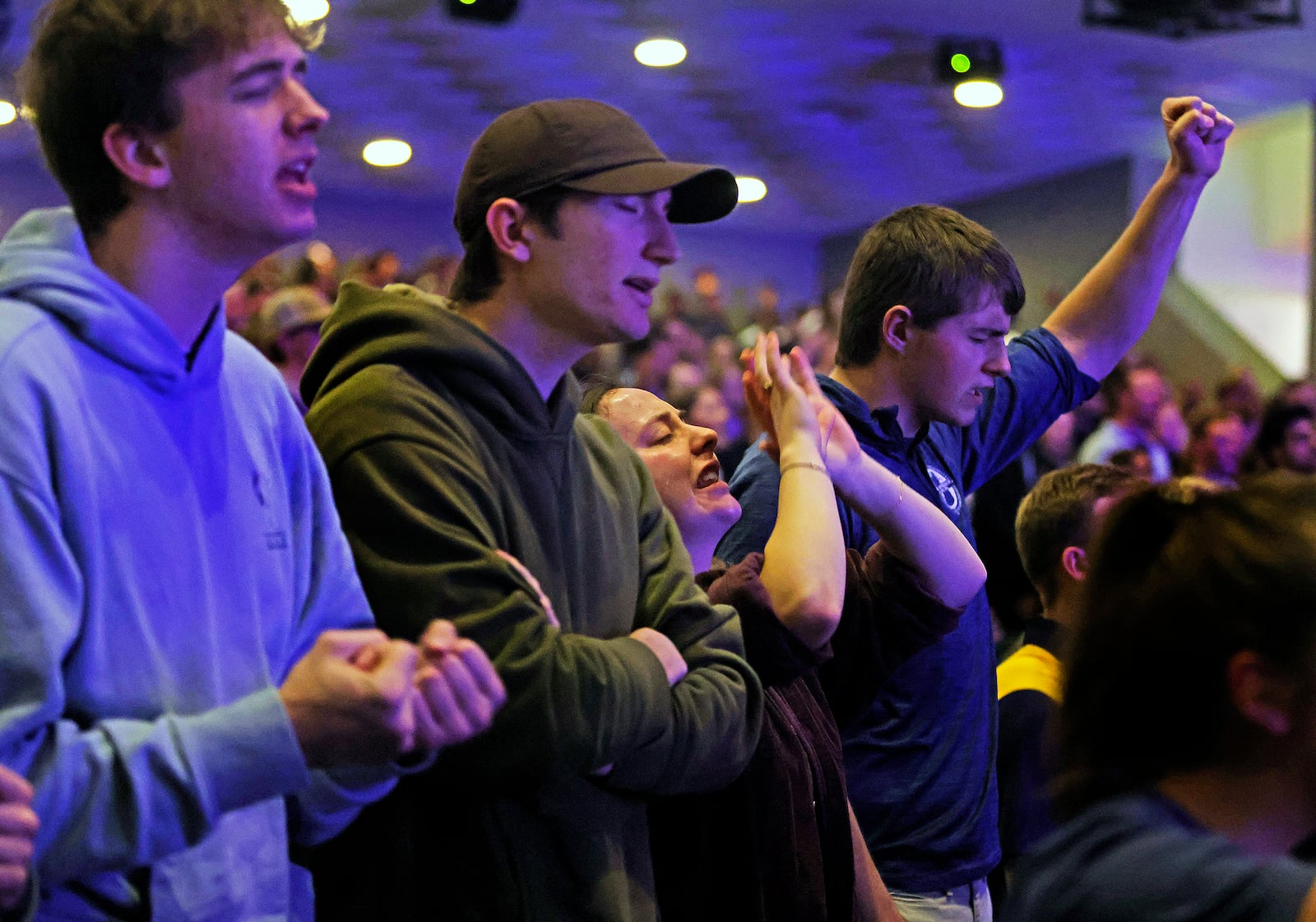 Students sing during a service for Grace Maxwell at Cedarville University Friday, January 31, 2025. MARSHAL GORBY\STAFF