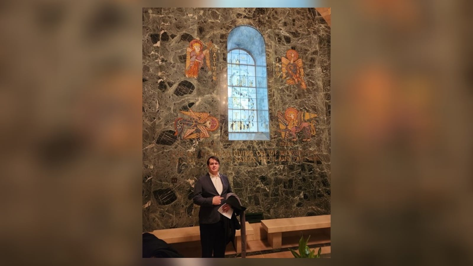 Frank Jenks, of Enon in Clark County, poses for a photo inside the Basilica of the National Shrine of the Immaculate Conception in Washington, D.C., Sunday, Jan. 19, 2025. Jenks traveled to the area to celebrate the inauguration of Donald Trump. CONTRIBUTED