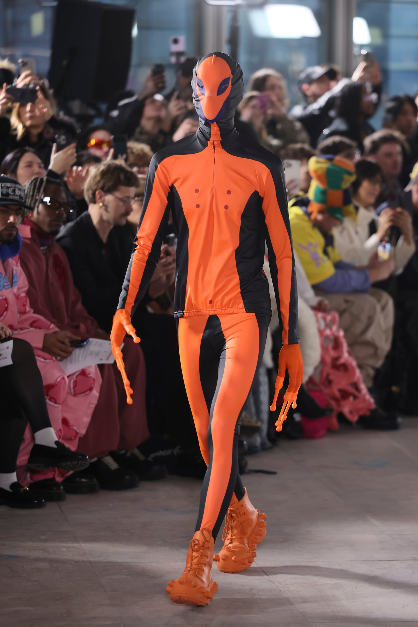 A model wears a creation as part of the men's Walter van Beirendonck Fall-Winter 2025-2026 collection, that was presented in Paris, Wednesday, Jan. 22, 2025. (AP Photo/Thomas Padilla).