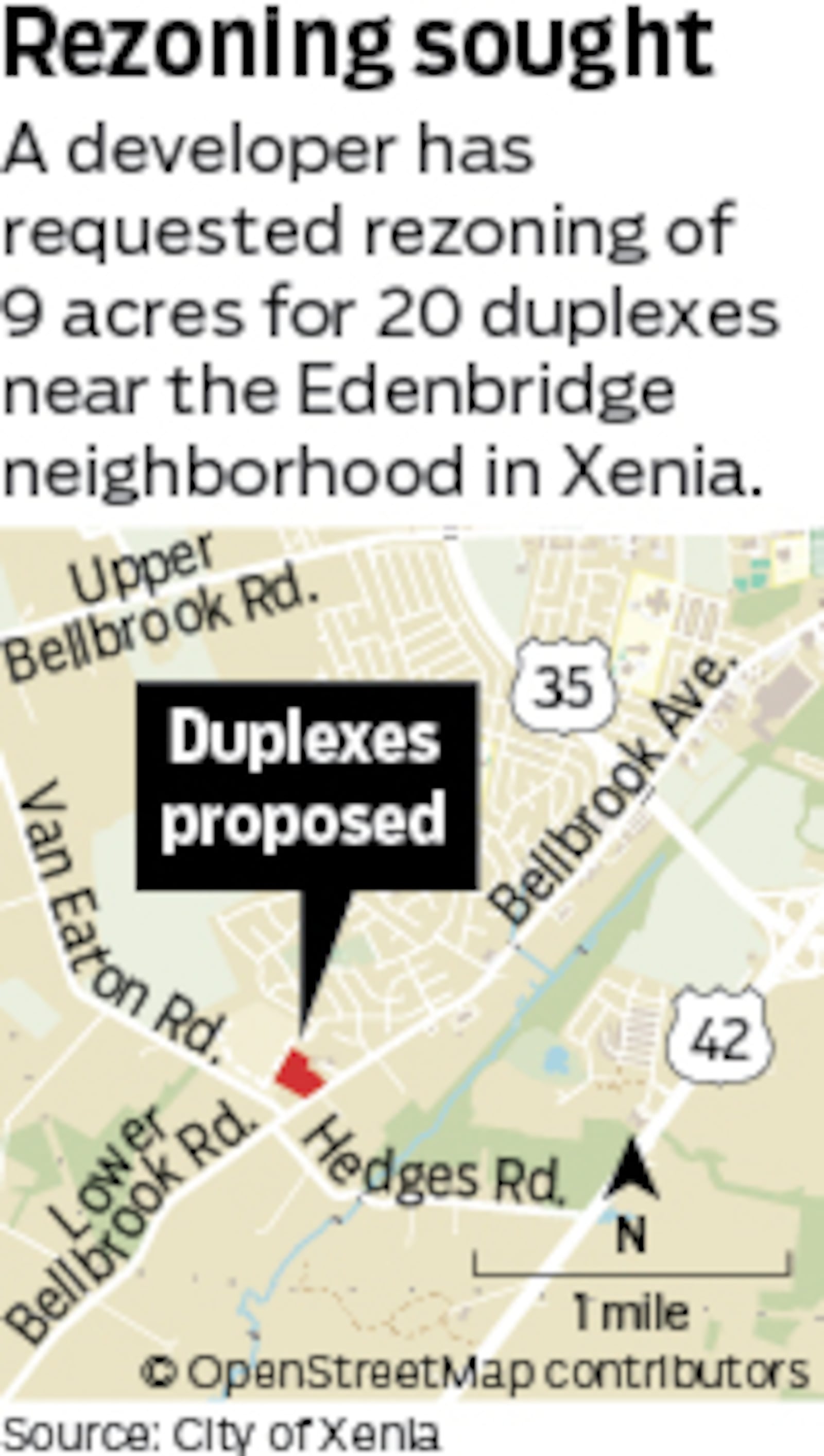 Xenia City Council will vote on rezoning a portion of what will be the Edenbridge East subdivision Thursday.