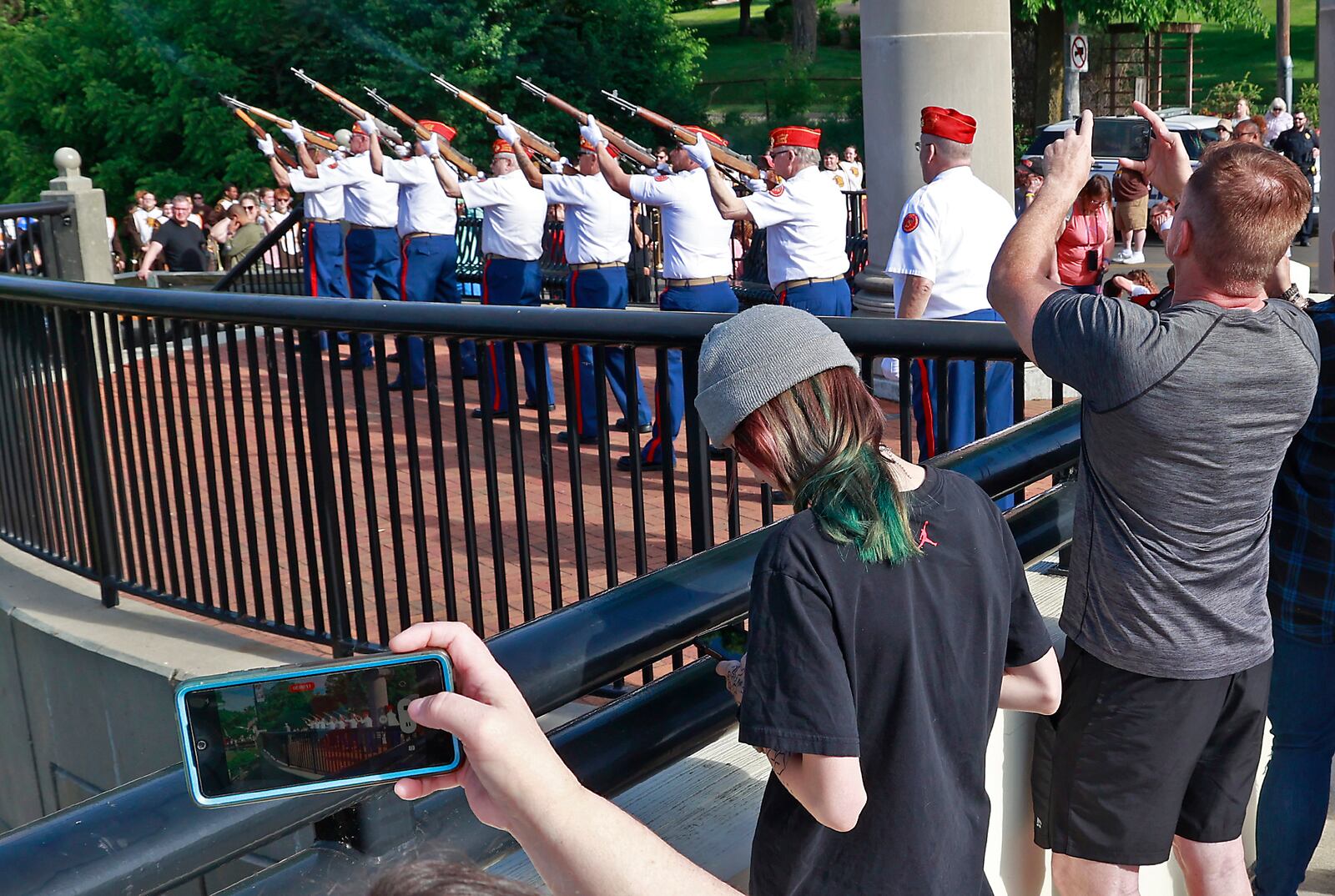 A 21-gun salute was conducted by the Marine Corp. League at the beginning of the Springfield Memorial Day Parade Monday, May 29, 2023. BILL LACKEY/STAFF