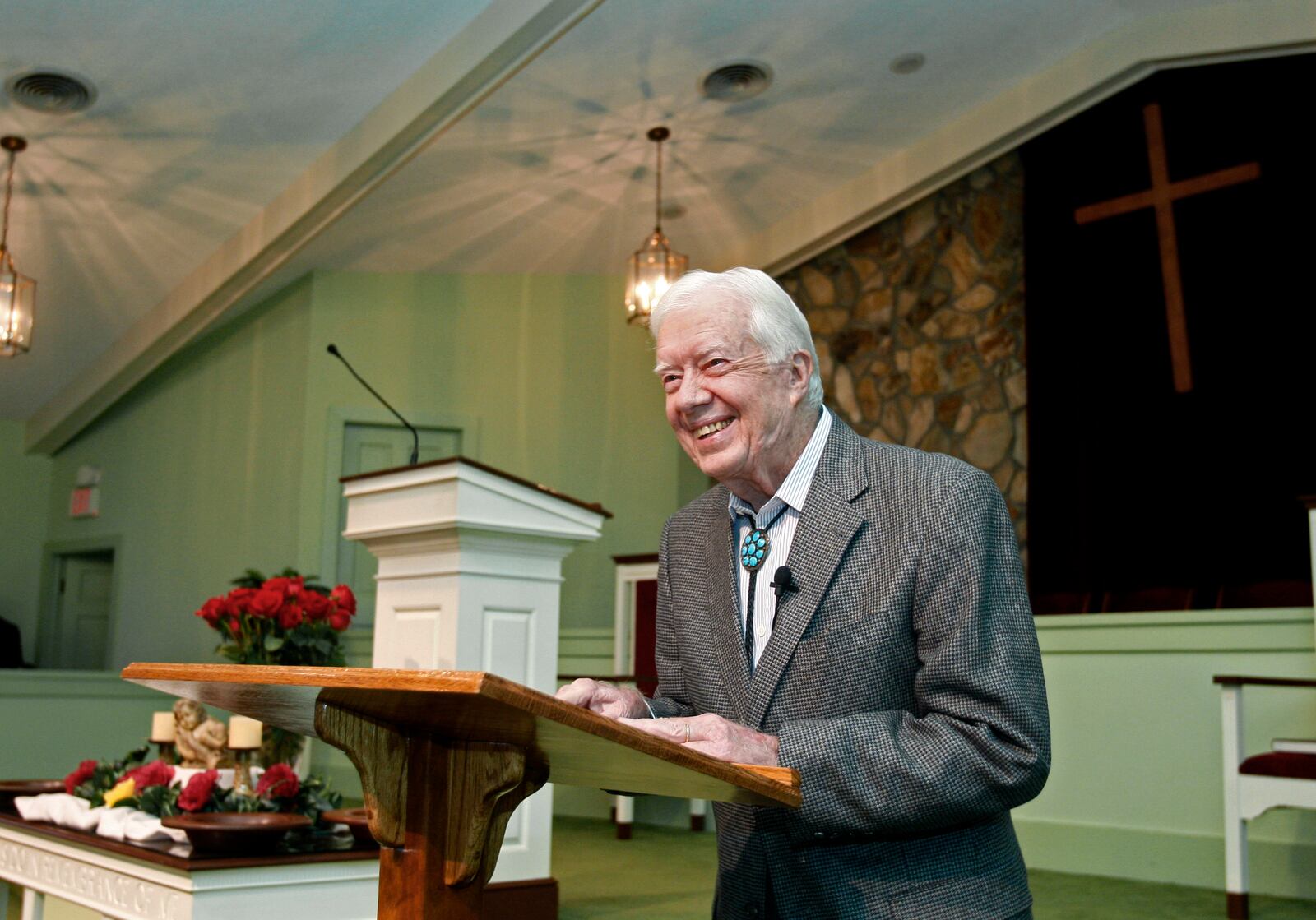 FILE - Former President Jimmy Carter teaches Sunday school at Maranatha Baptist Church in Plains, Ga., on Sept. 25, 2009. (AP Photo/John Bazemore)