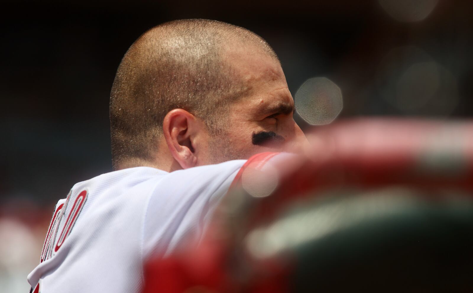 Joey Votto, of the Reds, watches the action during a game against the Colorado Rockies on Wednesday, June 21, 2023, at Great American Ball Park in Cincinnati. David Jablonski/Staff