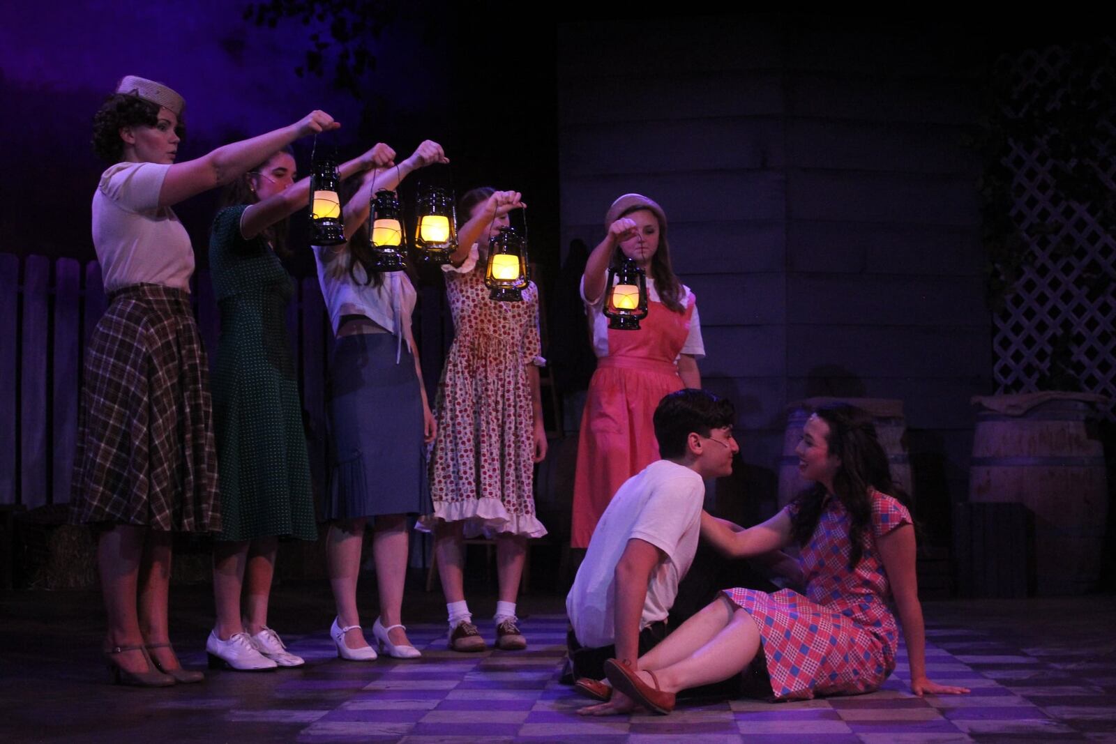 Nick Abouzeid (Young Jimmy Ray Dobbs), Charlotte Kunesh (Young Alice Murphy) and the cast of Epiphany Lutheran Church's production of "Bright Star." CONTRIBUTED