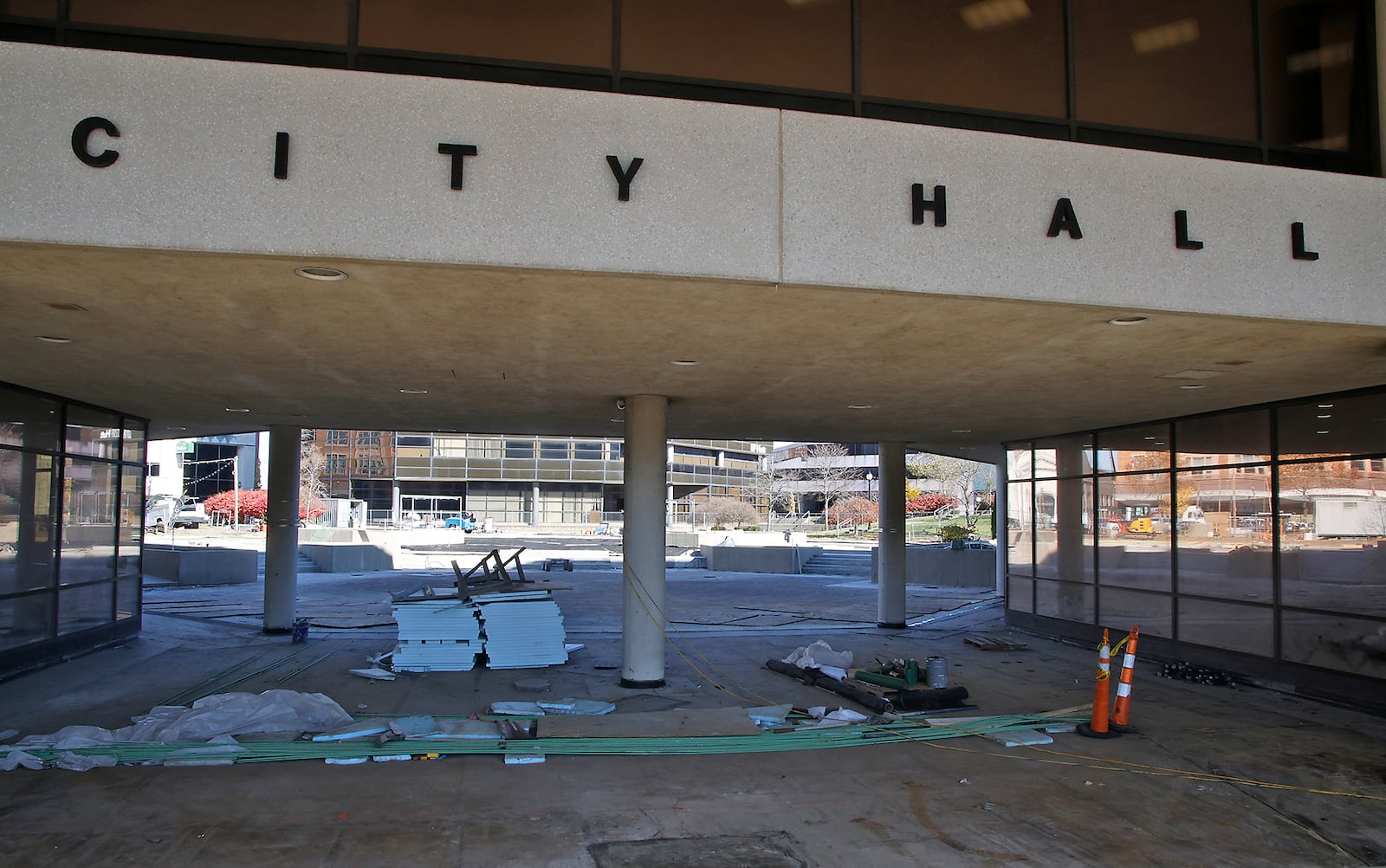 Construction on the City Hall Plaza refresh continues Thursday, Nov. 16, 2023. BILL LACKEY/STAFF