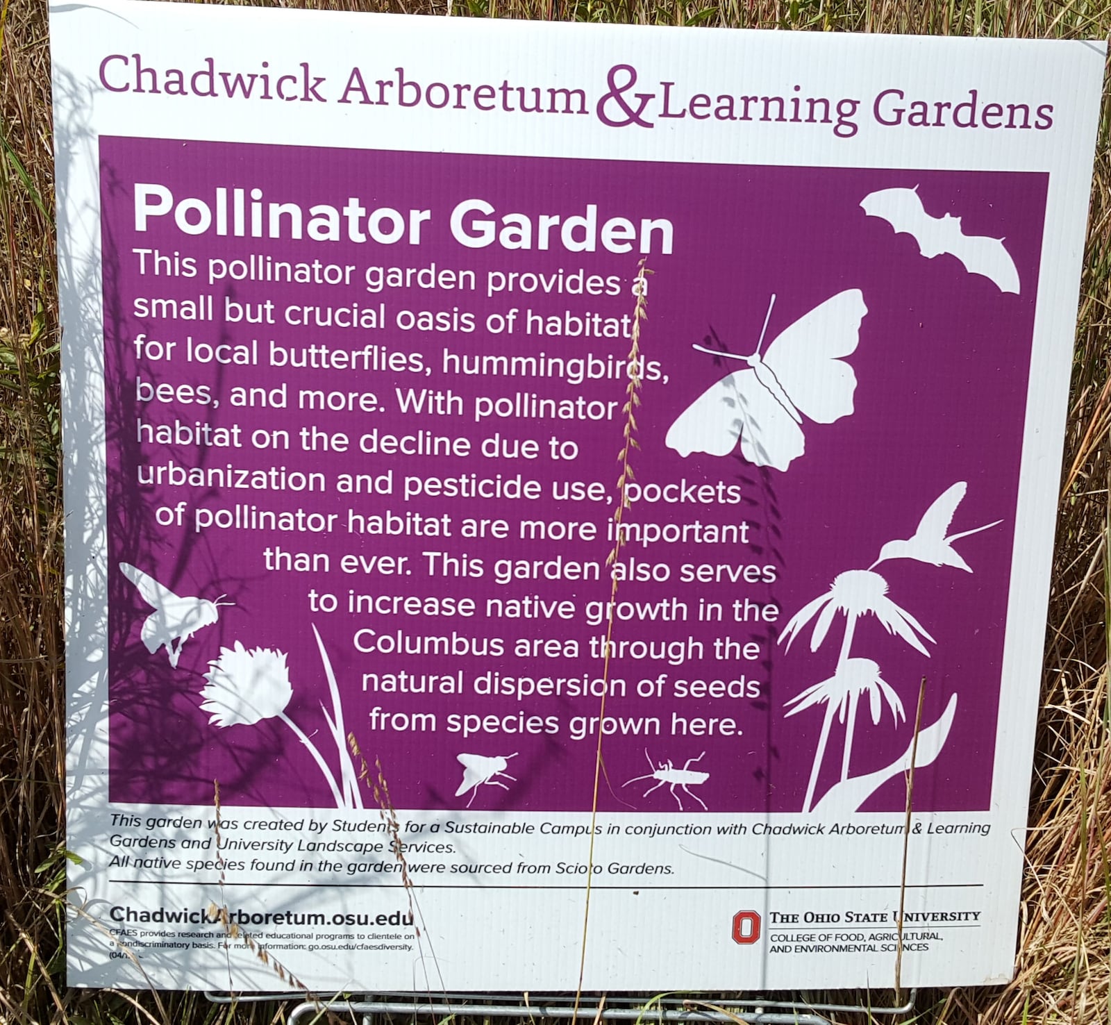 A sign at Chadwick Arboretum and Learning Gardens provides information about pollinator habitats. CONTRIBUTED