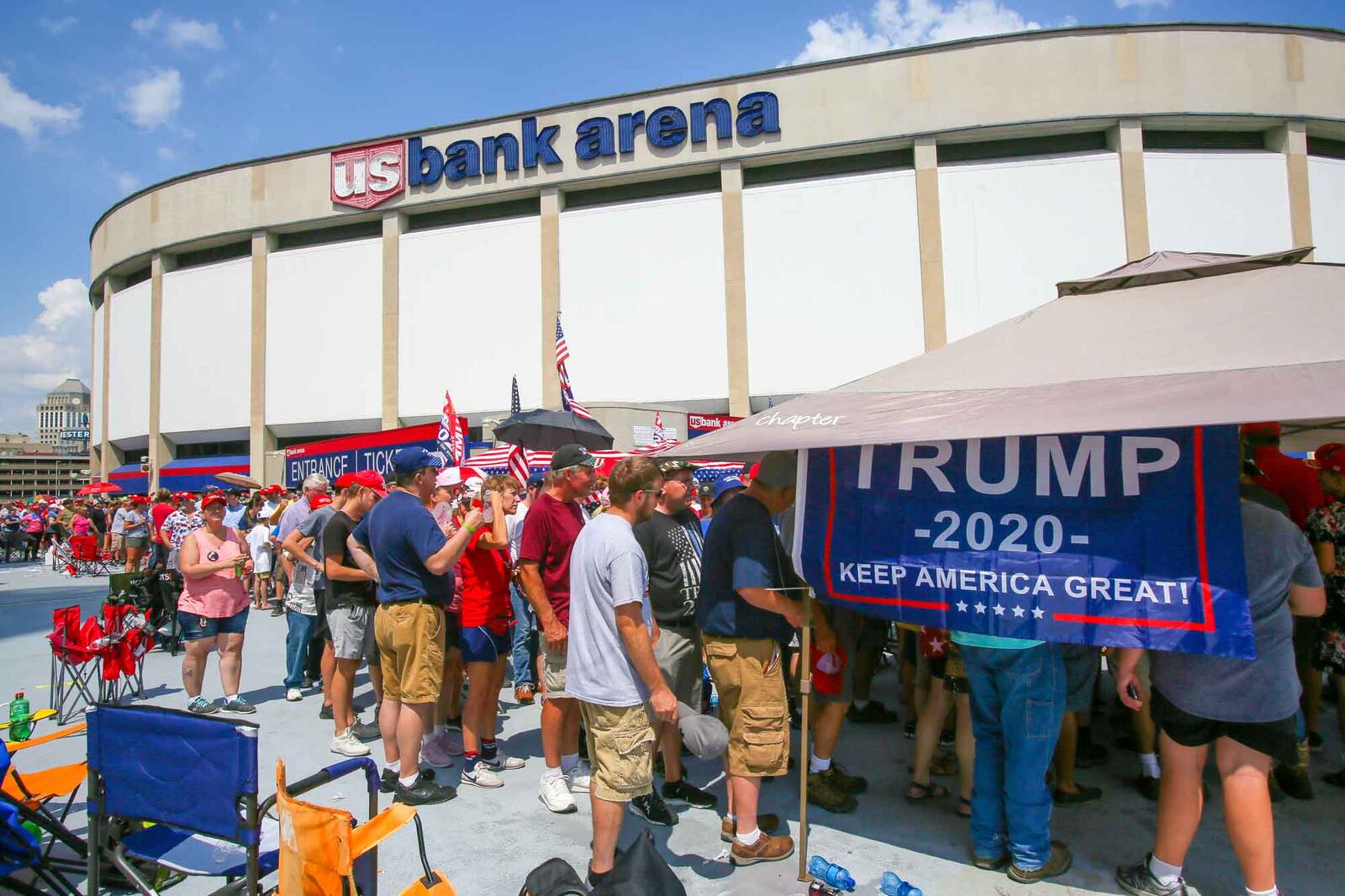 Supporters of President Donald Trump arrive at at US Bank Arena in Cincinnati, Thursday, Aug. 1, 2019 for the Keep America Great Rally. The rally is his first official campaign event in Ohio for the 2020 election. GREG LYNCH / STAFF