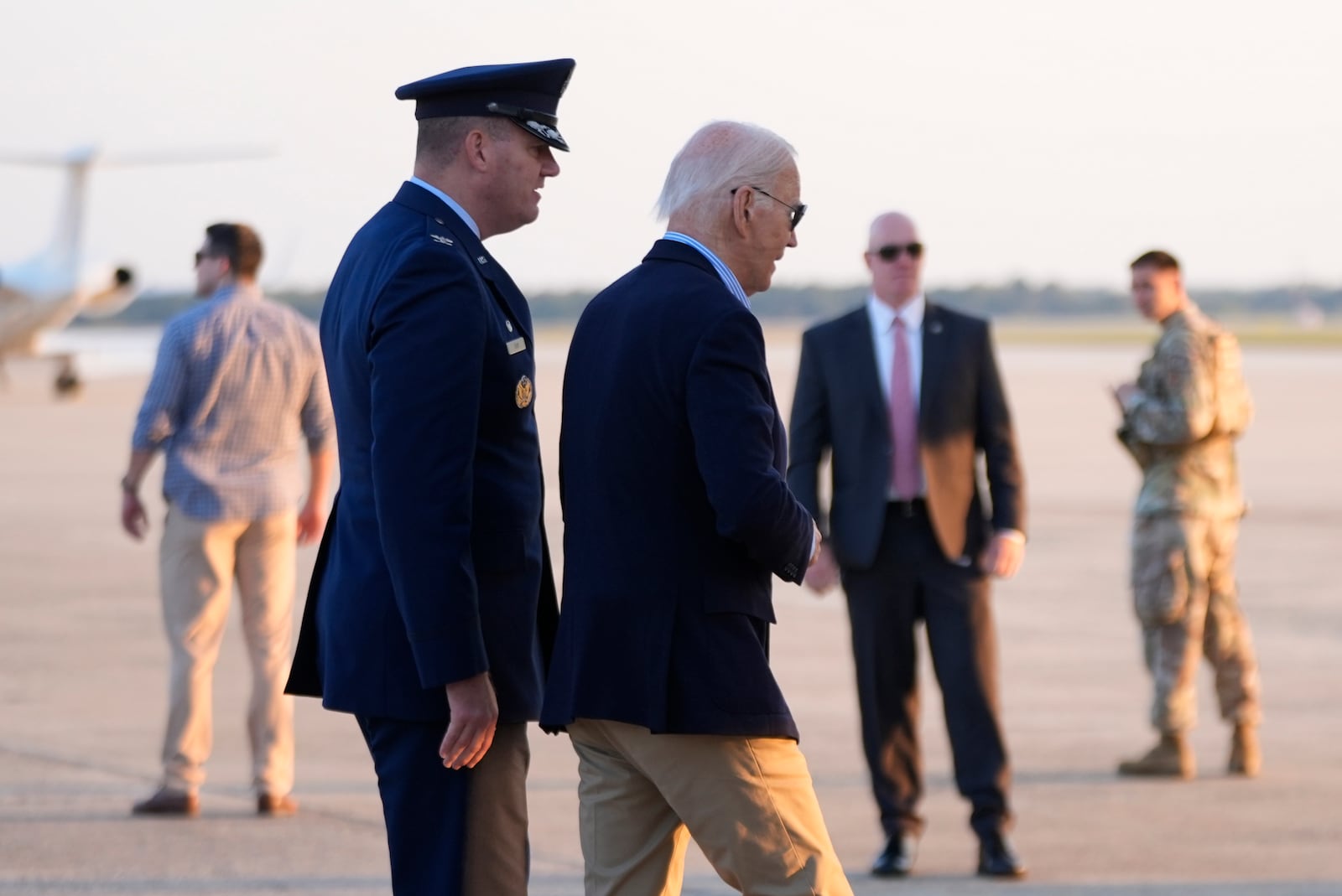 President Joe Biden walks to board Air Force One he departs Joint Base Andrews, Md., on his way to Tampa, Fla, to visit the Hurricane Milton affected areas, Sunday, Oct. 13, 2024. (AP Photo/Manuel Balce Ceneta)