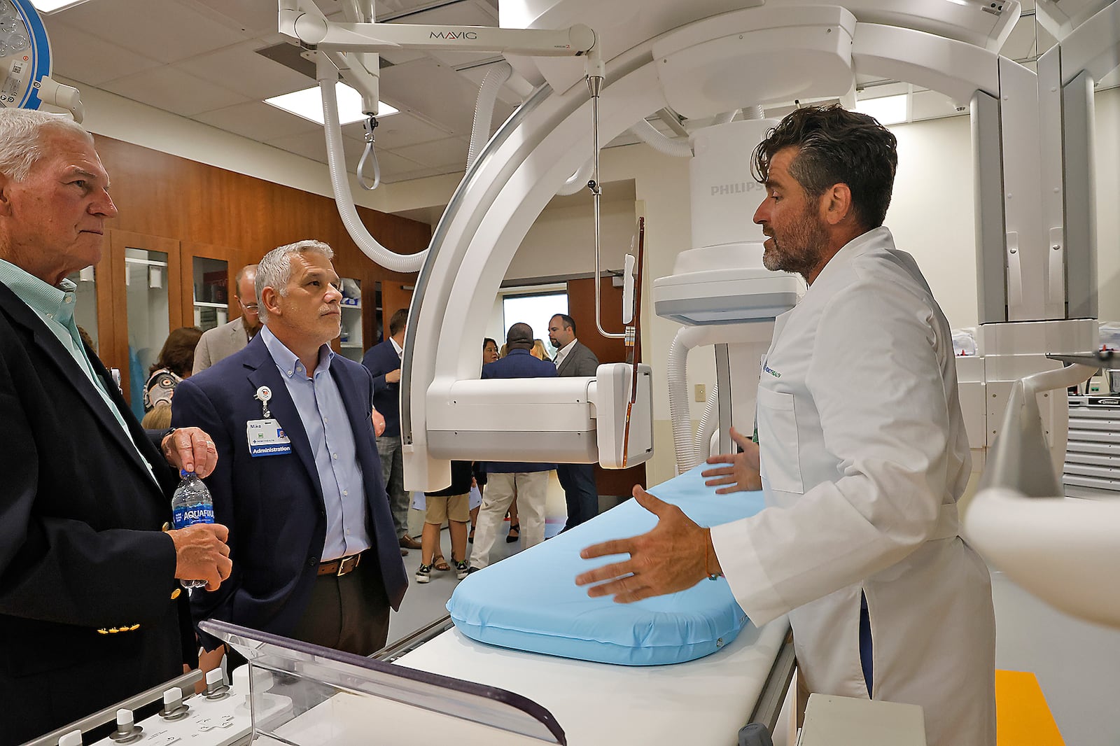 Neurologist Dr. Jody Short explains Mercy Health's new Interventional Neurology Suite at Springfield Regional Medical Center Wednesday, Sept. 6, 2023 during an open house and ribbon cutting for the new facility. The suite features a biplane angiography, an advanced, minimally invasive technology used to diagnose and treat strokes as well as other neurological conditions. BILL LACKEY/STAFF