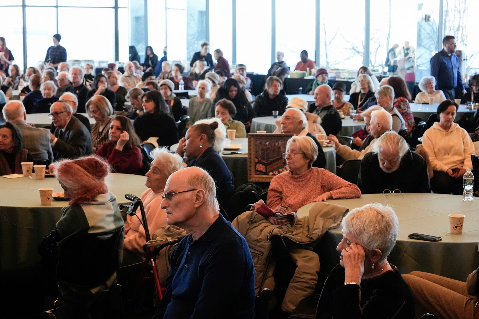 Holocaust survivors and family members gather at the Museum of Jewish Heritage on International Holocaust Remembrance Day, Monday, Jan. 27, 2025, in New York. (AP Photo/Julia Demaree Nikhinson)