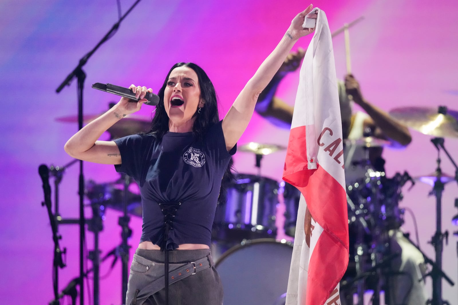 Katy Perry performs during the FireAid benefit concert on Thursday, Jan. 30, 2025, at Intuit Dome in Inglewood, Calif. (Photo by Jordan Strauss/Invision/AP)