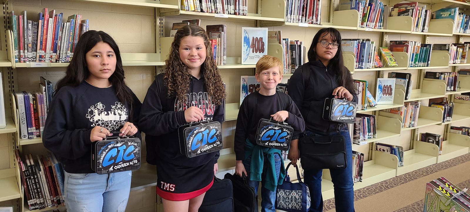 Tecumseh Middle School offers a "Career Cafe" for student to look at different Springfield-Clark Career Technology programs each month during study hall. In this photo, CTC provided career kits used for some of the activities. Each kit included information on the CTC program, a hands-on activity and the supplies to do the activity. These kits were many times used as a basis for lessons in the Career Cafe. Contributed