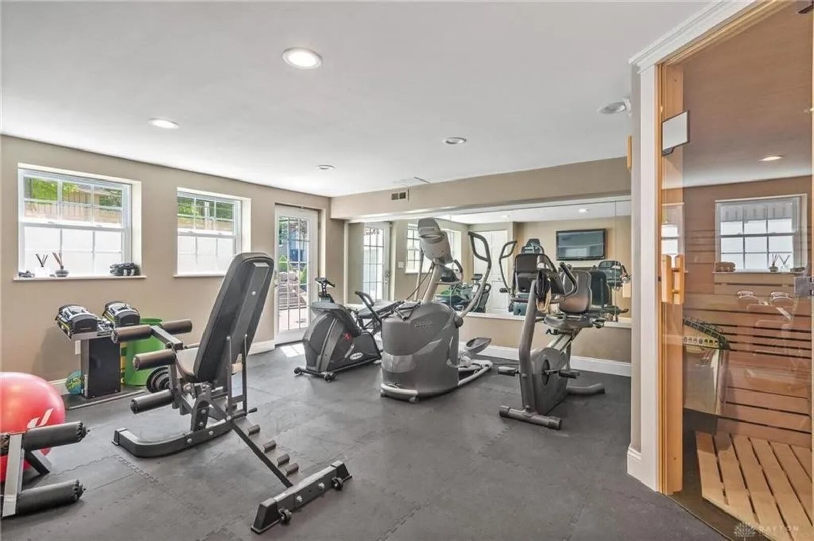 In addition to the exercise room, there is a sauna with a window and electronic temperature controls. Contributed