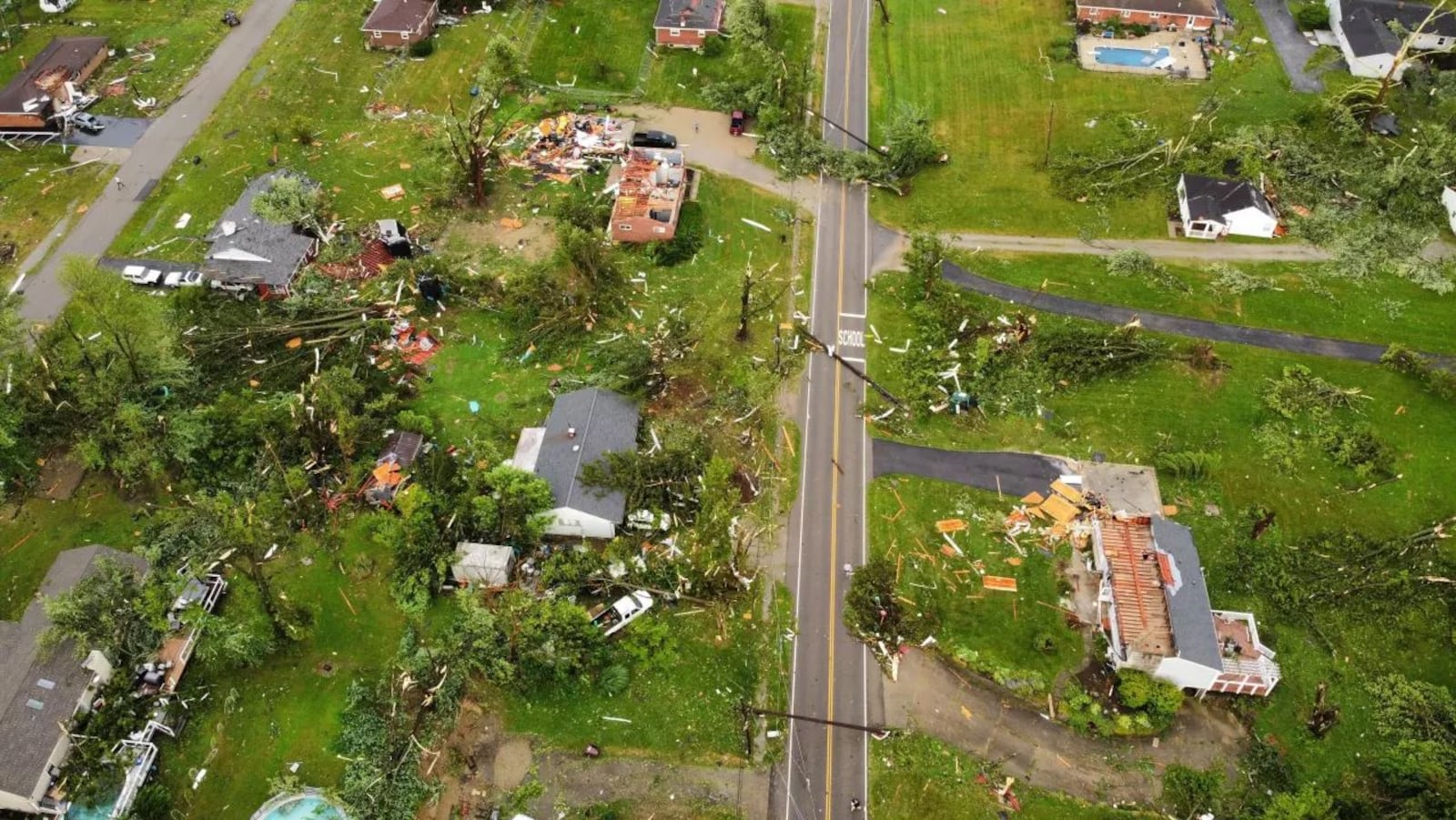 Drone footage of damage around the Goshen fire department after a tornado touched down near the township | WCPO/Barry Fulmer