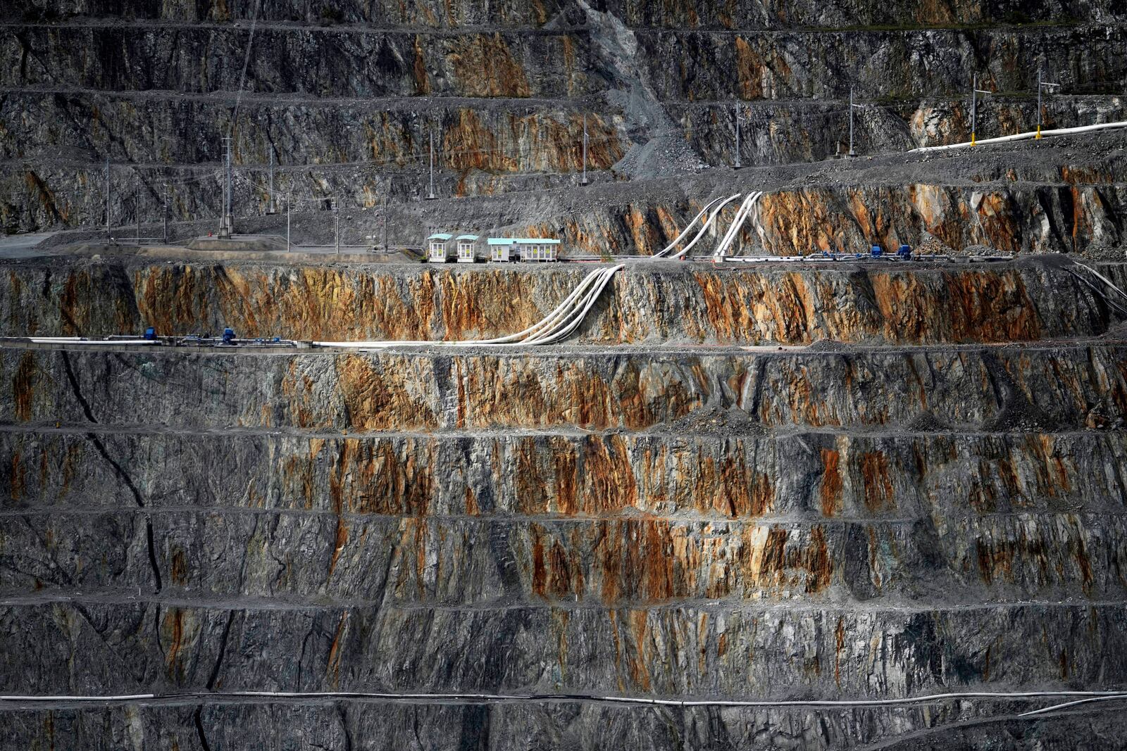 Benches line the Cobre Panamá copper mine owned by Canada's First Quantum Minerals during a press tour of the mine that was closed after Panama's Supreme Court ruled that the government concession was unconstitutional in Donoso, Panama, Friday, March 21, 2025. (AP Photo/Matias Delacroix)