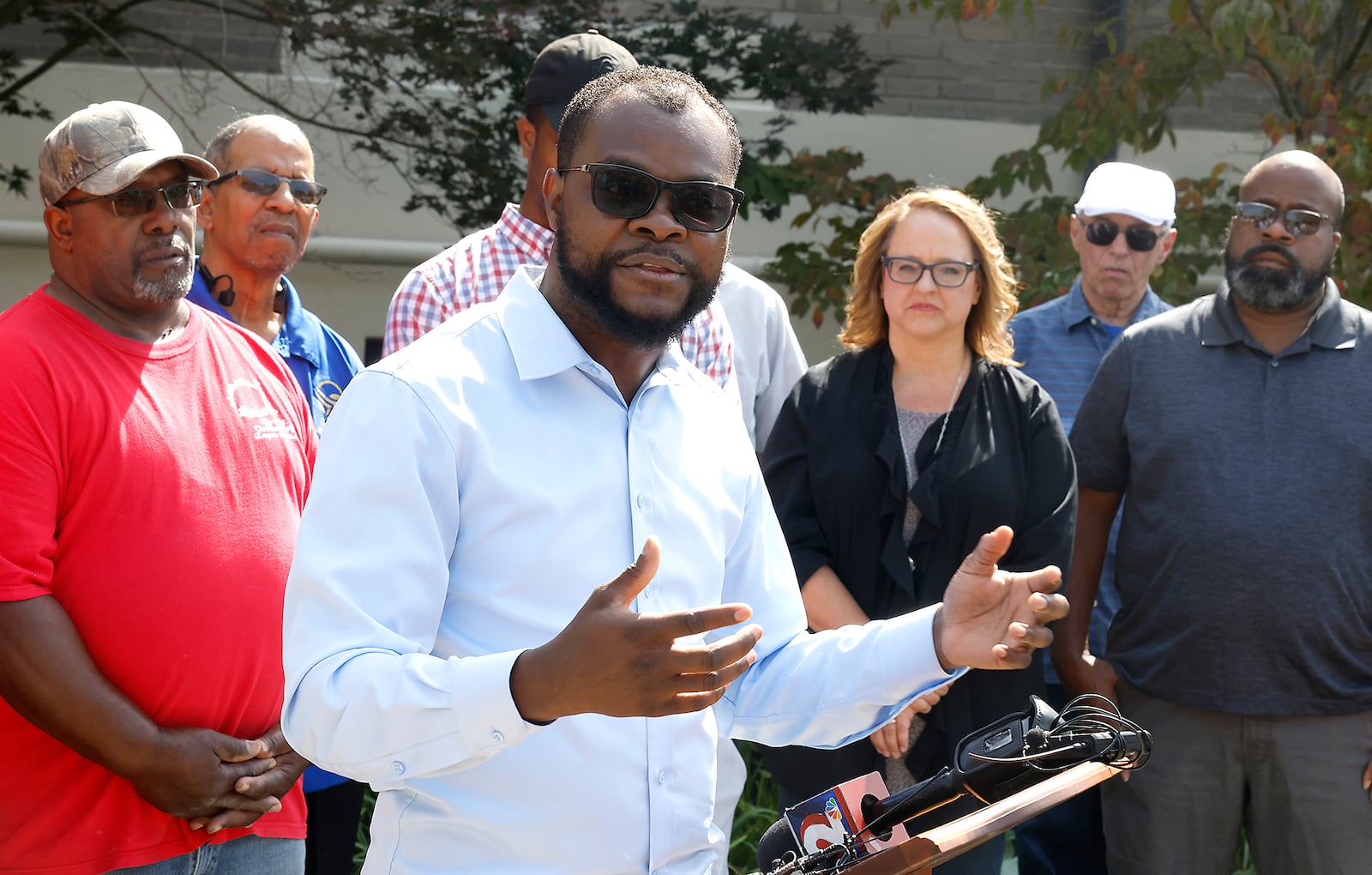 Viles Dorsanvil, director of the Haitian Community Help and Support Center, talks about why the Haitian community has come to Springfield on Thursday, Sept. 12, 2024 during a press conference held by Springfield clergy members. BILL LACKEY/STAFF