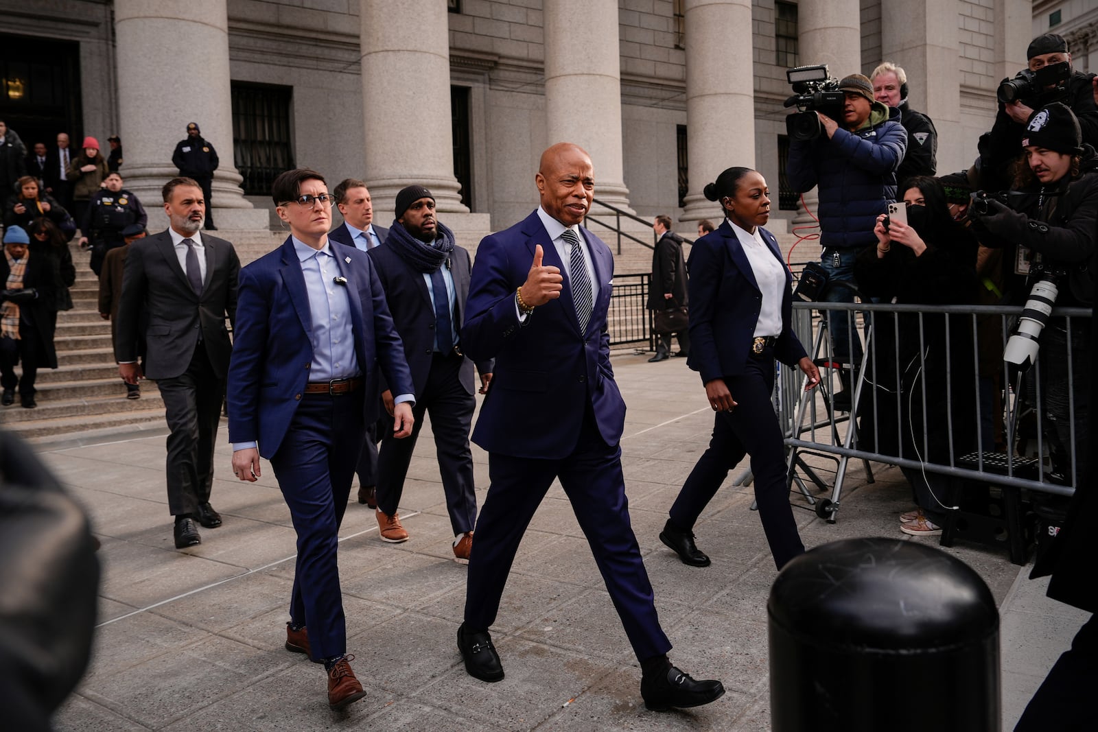 New York City Mayor Eric Adams departs court, Wednesday, Feb. 19, 2025, in New York. (AP Photo/Julia Demaree Nikhinson)