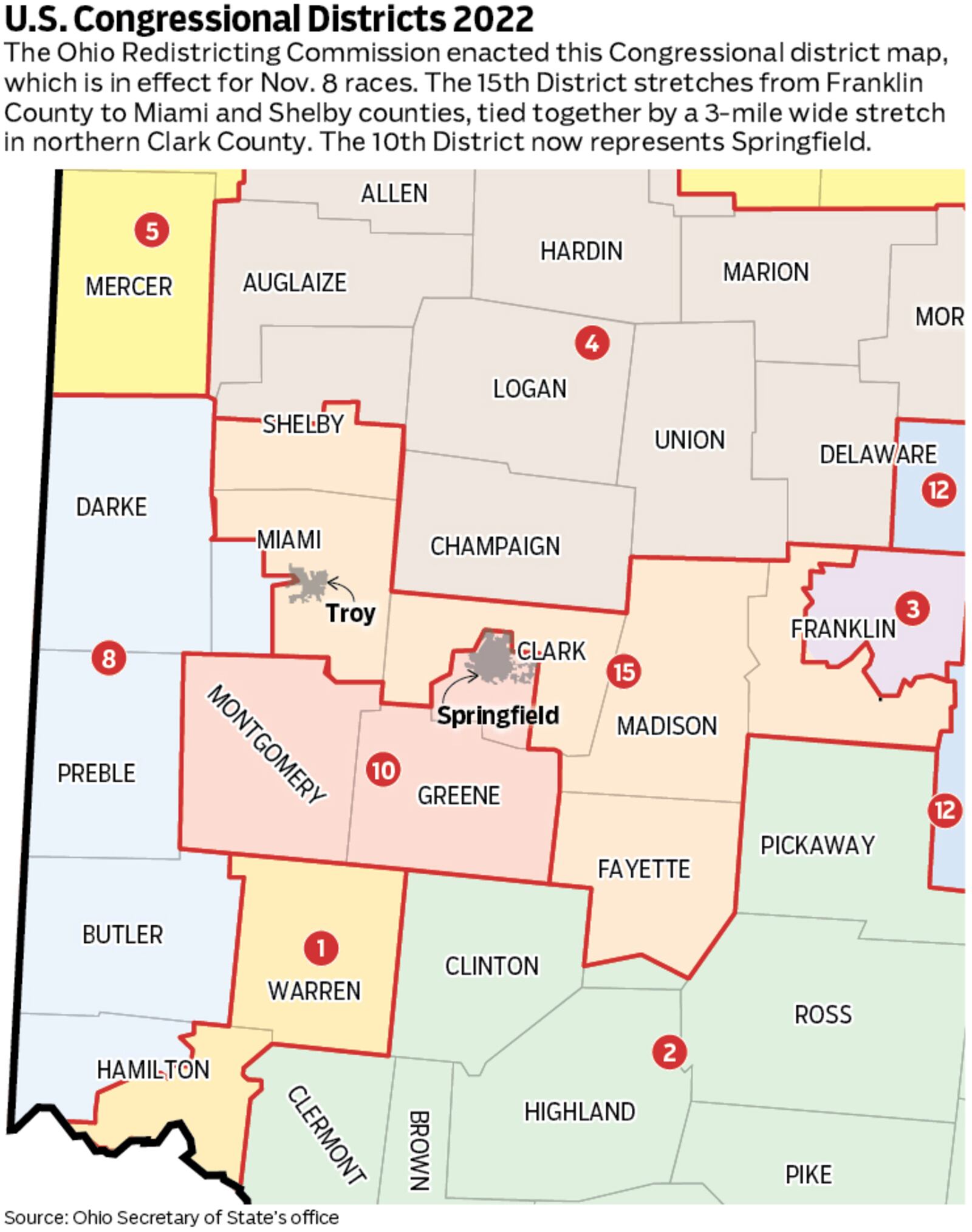 The boundaries of U.S. House Districts 8, 10 and 15 changed this year.