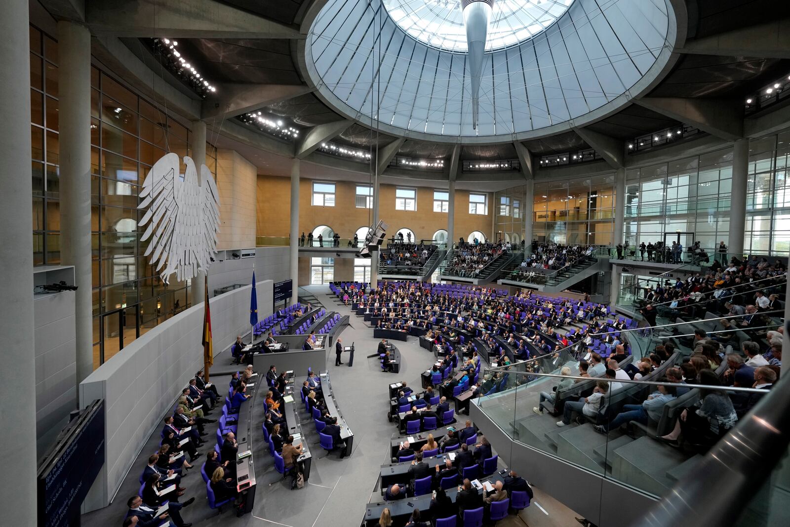 FILE - German Chancellor Olaf Scholz speaks during a general debate of the German parliament Bundestag in Berlin, Germany, Sept.11, 2024. (AP Photo/Markus Schreiber, File)