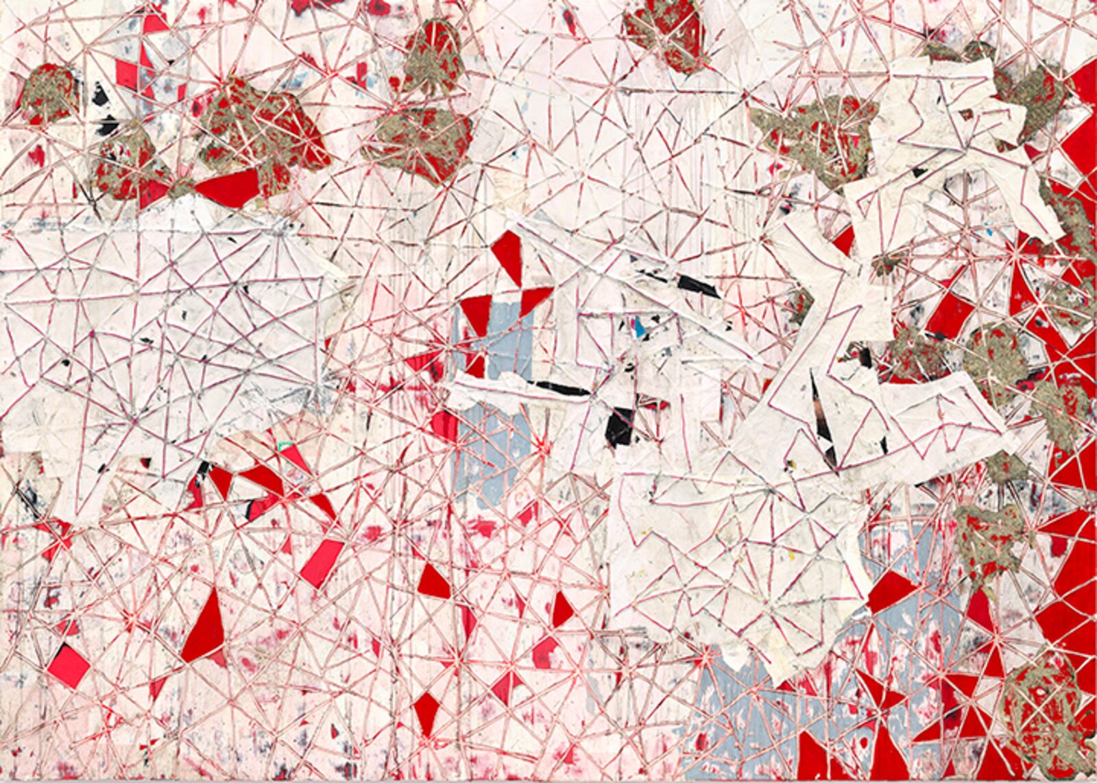 Mark Bradford | Red Painting | mixed media on canvas | 2009 | On loan from the collection of Angela and Scott Crabill