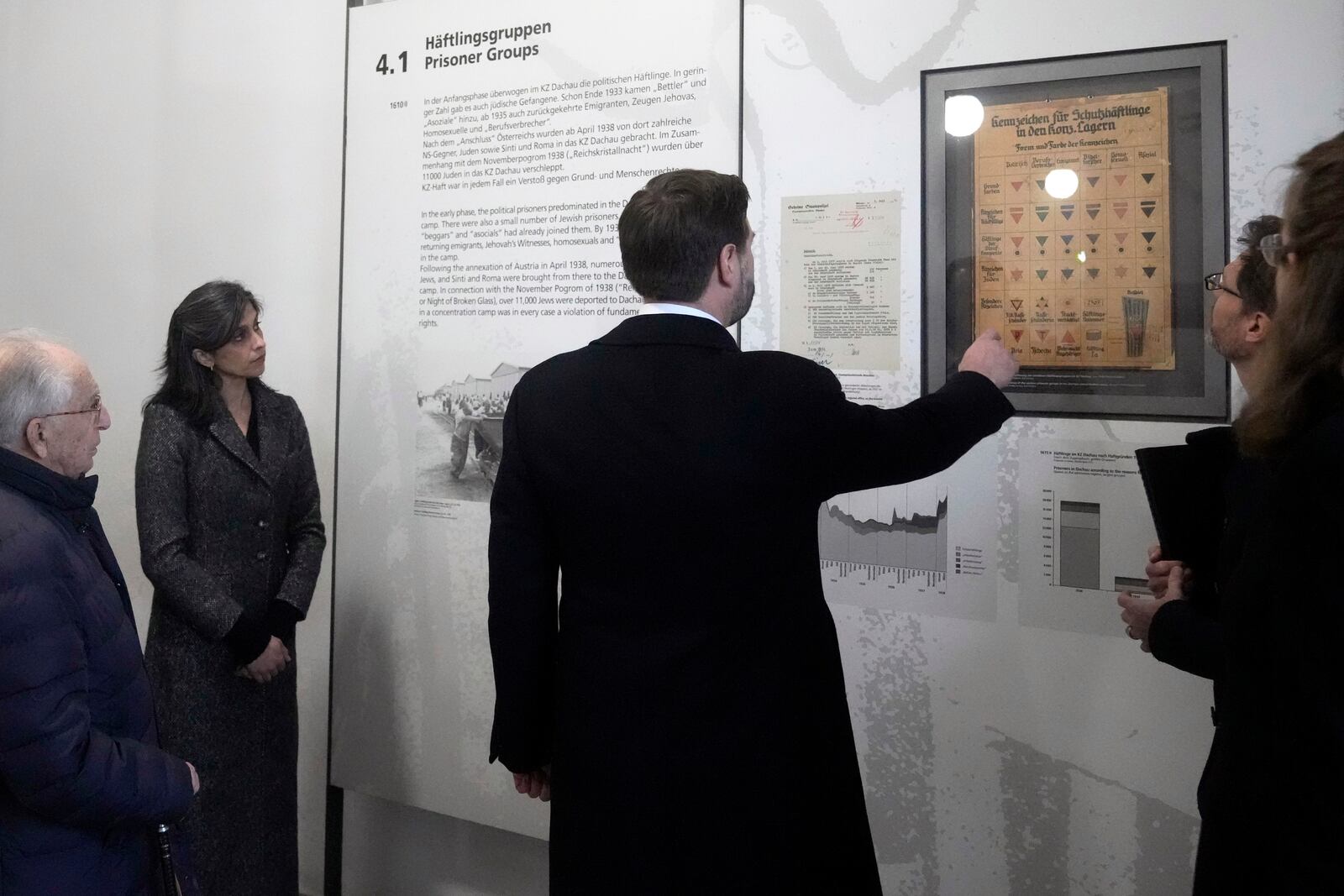 U.S. Vice President JD Vance and second lady Usha Vance, at left, visit the Dachau Concentration Camp Memorial Site outside Munich, Germany, Thursday, Feb. 13, 2025. (AP Photo/Matthias Schrader)