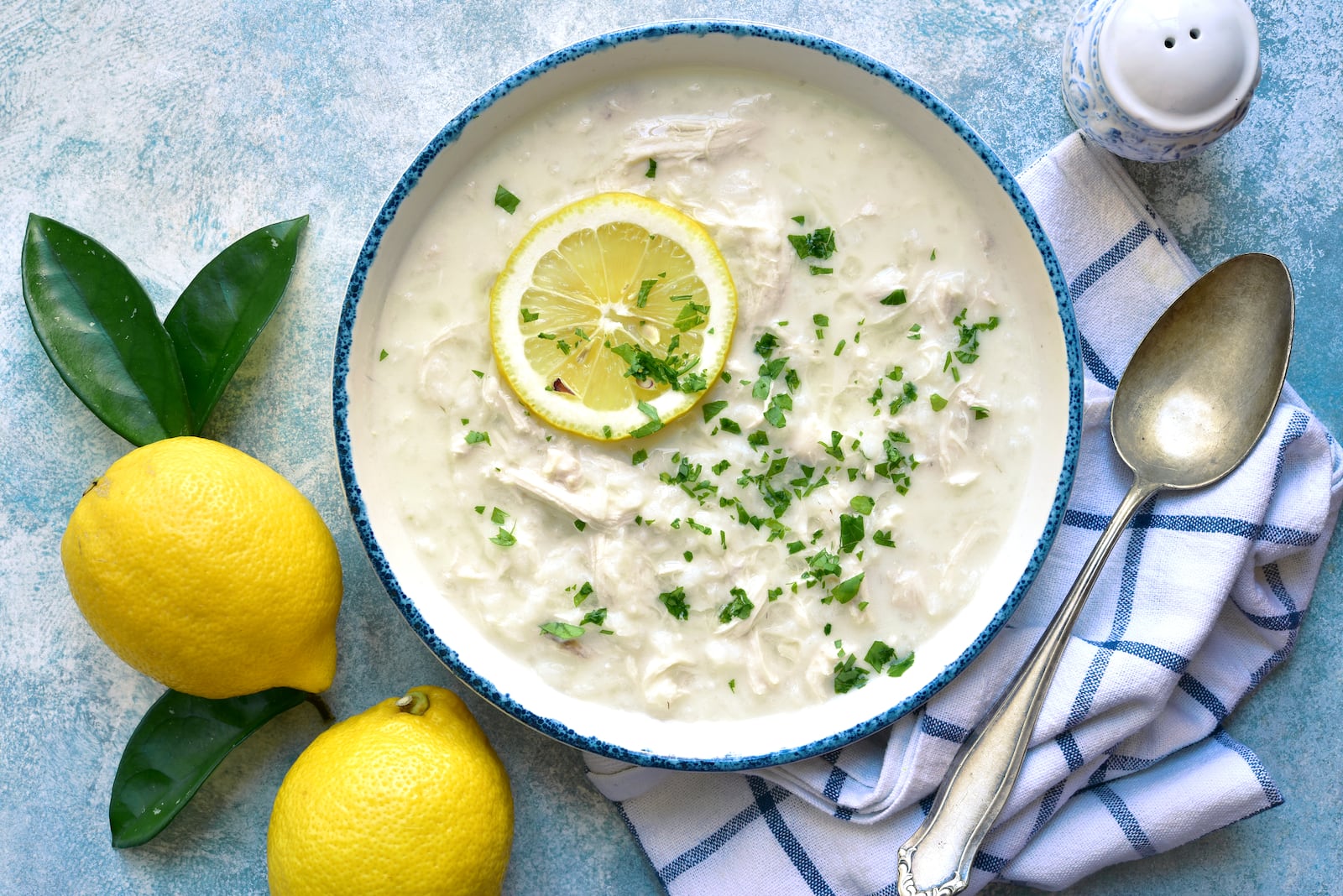 Avgolemono is a traditional Greek chicken soup with orzo pasta, eggs and lemon.