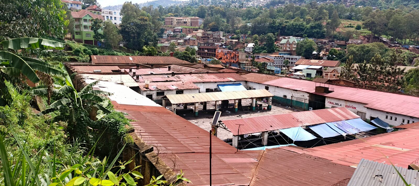 Ann aerial view of the central prison were inmates fled following the arrival of M23 rebels in Bukavu, eastern Congo, Saturday, Feb. 15, 2025. (AP Photo/Janvier Barhahiga)