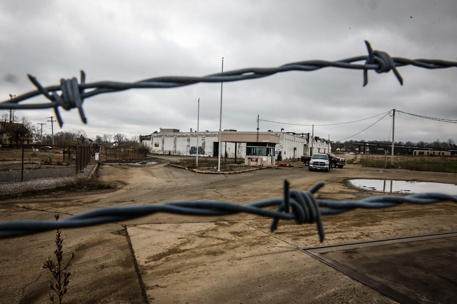 The entrance to the historic Wright Brothers aircraft factory was chained Tuesday April 4, 2023. JIM NOELKER/STAFF