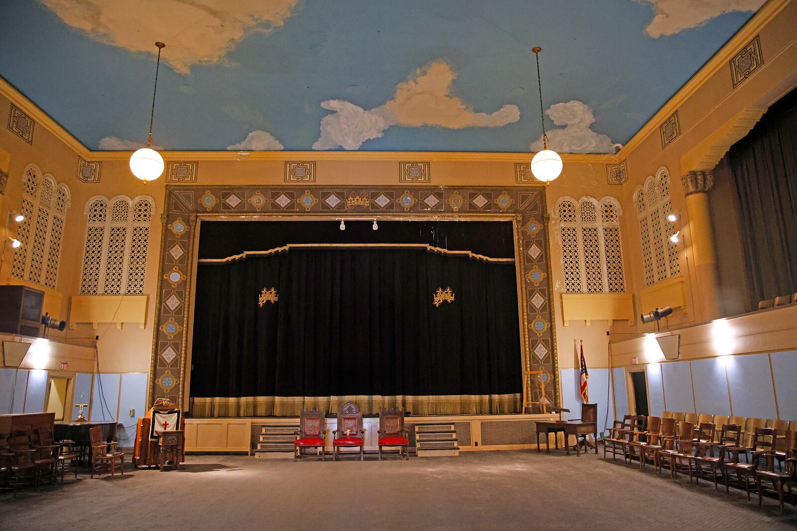 Inside the Springfield Masonic Center on West High Street Tuesday, April 23, 2024. To celebrate the building's 100 years, the Mason's are holding an open house on Sunday, April 28, 2024. BILL LACKEY/STAFF