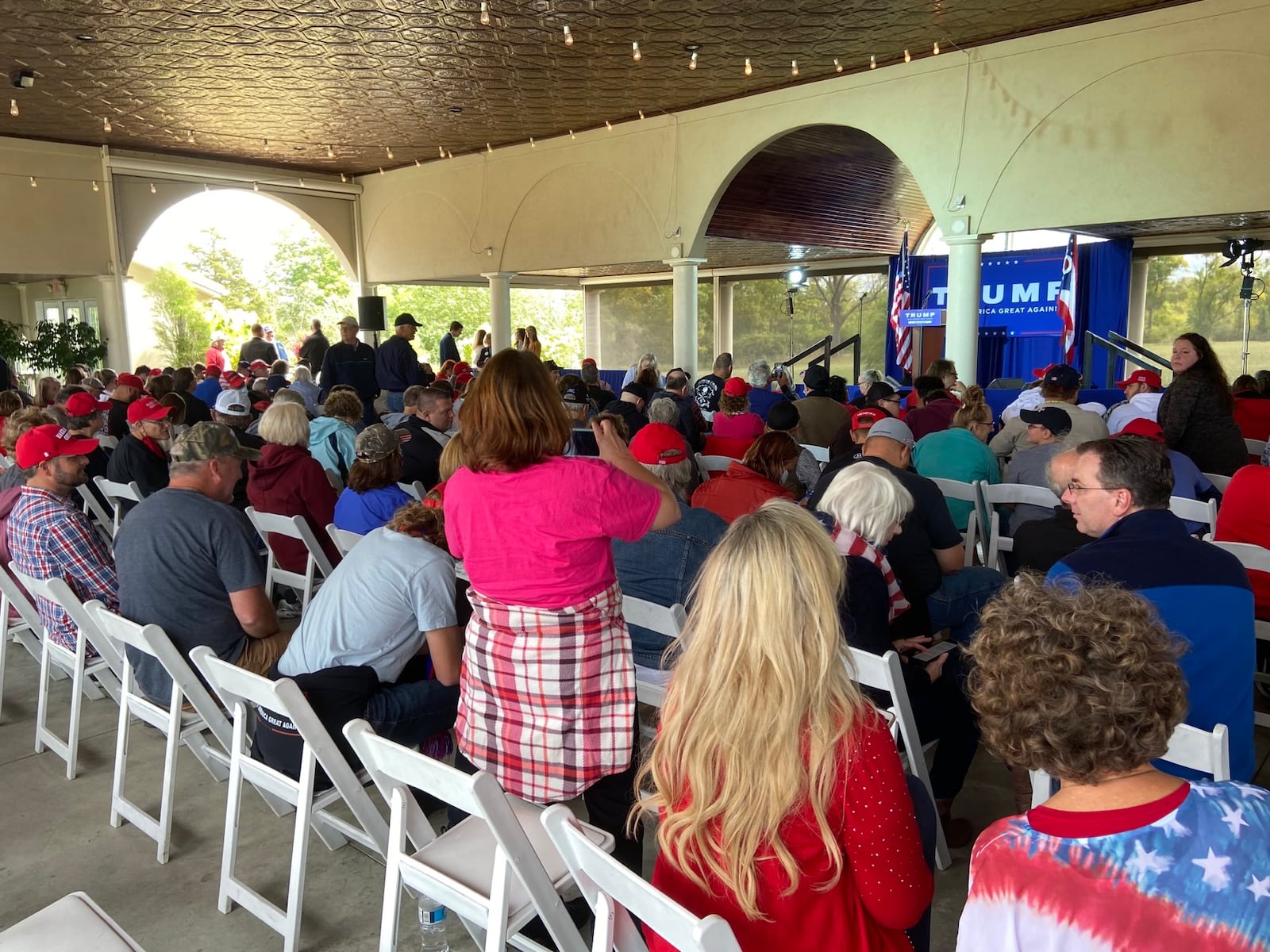 Supporters fill the Cedar Springs Pavilion in Tipp City, waiting to hear Donald Trump Jr. on Wednesday, Sept. 30, 2020. ISMAIL TURAY JR./STAFF