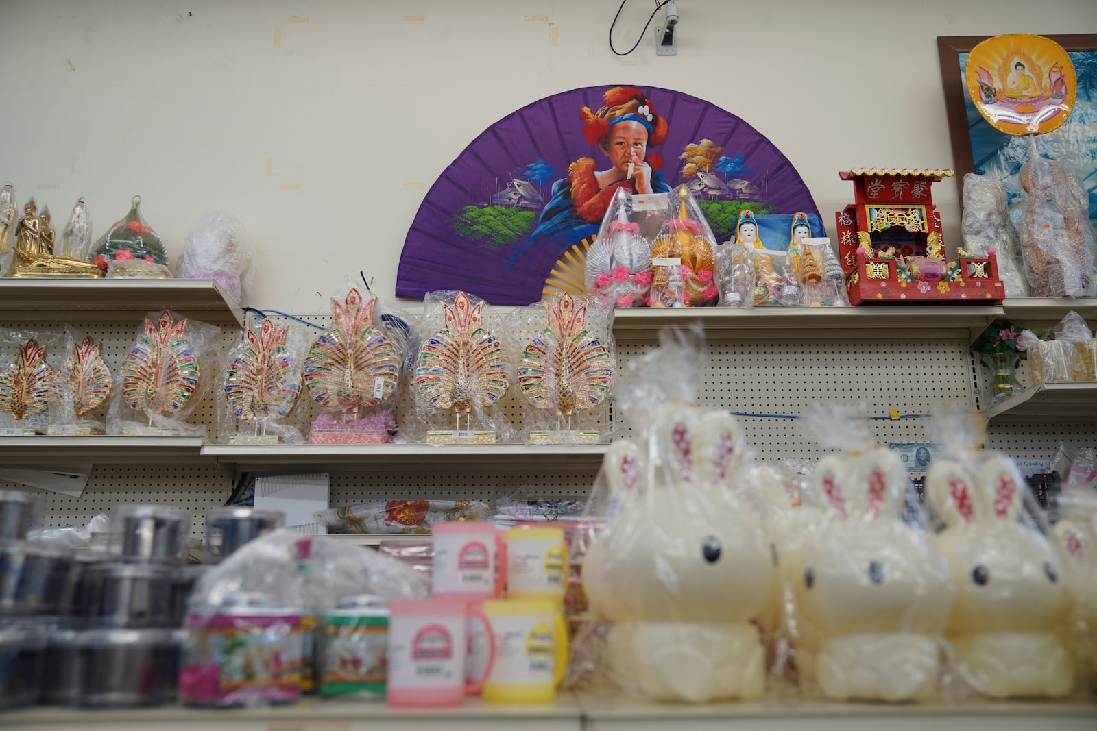 Cultural and religious items are sold at Top Asian Food and Deli in Worthington, Minn., on Saturday, Oct. 19, 2024. (AP Photo/Jessie Wardarski)