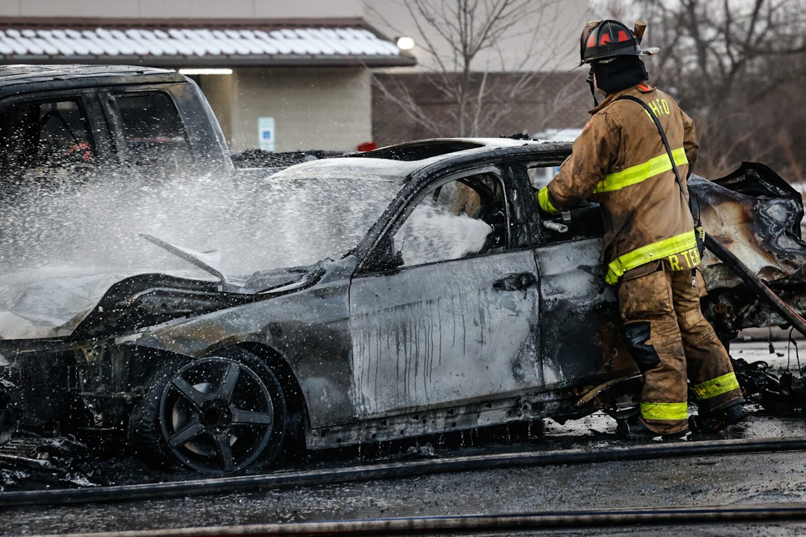 Police and medics responded to a fiery, multiple-vehicle crash with injuries Tuesday afternoon, Jan. 24, 2023, on Brandt Pike north of Chambersburg Road in Huber Heights. JIM NOELKER/STAFF