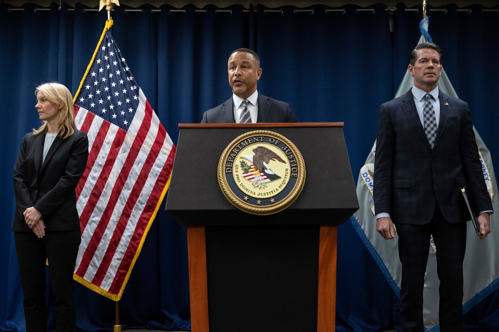 United States Attorney for the Eastern District of New York Breon Peace speaks during a press conference regarding the arrests of former Abercrombie & Fitch CEO Mike Jeffries and his partners as part of sex trafficking investigation at the U.S. Attorney's Office, Tuesday, Oct. 22, 2024, in New York. (AP Photo/Yuki Iwamura)