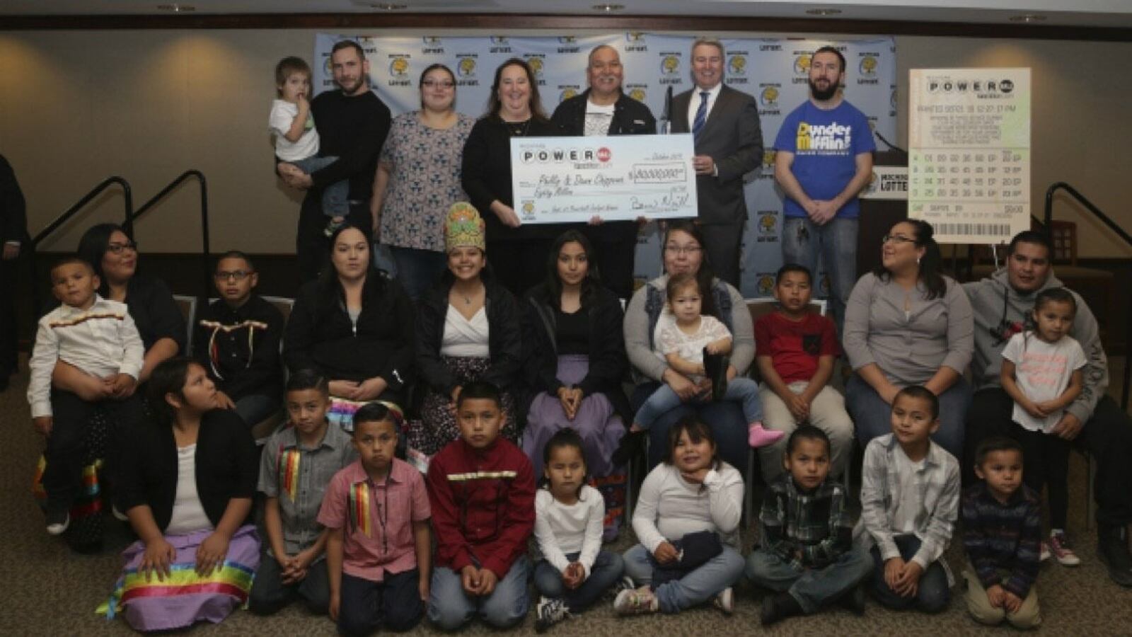 The Chippewa family includes Phillip and Dawn Chippewa, their 7 children and 21 grandchildren. The couple won $80 million in the Powerball drawing last month.