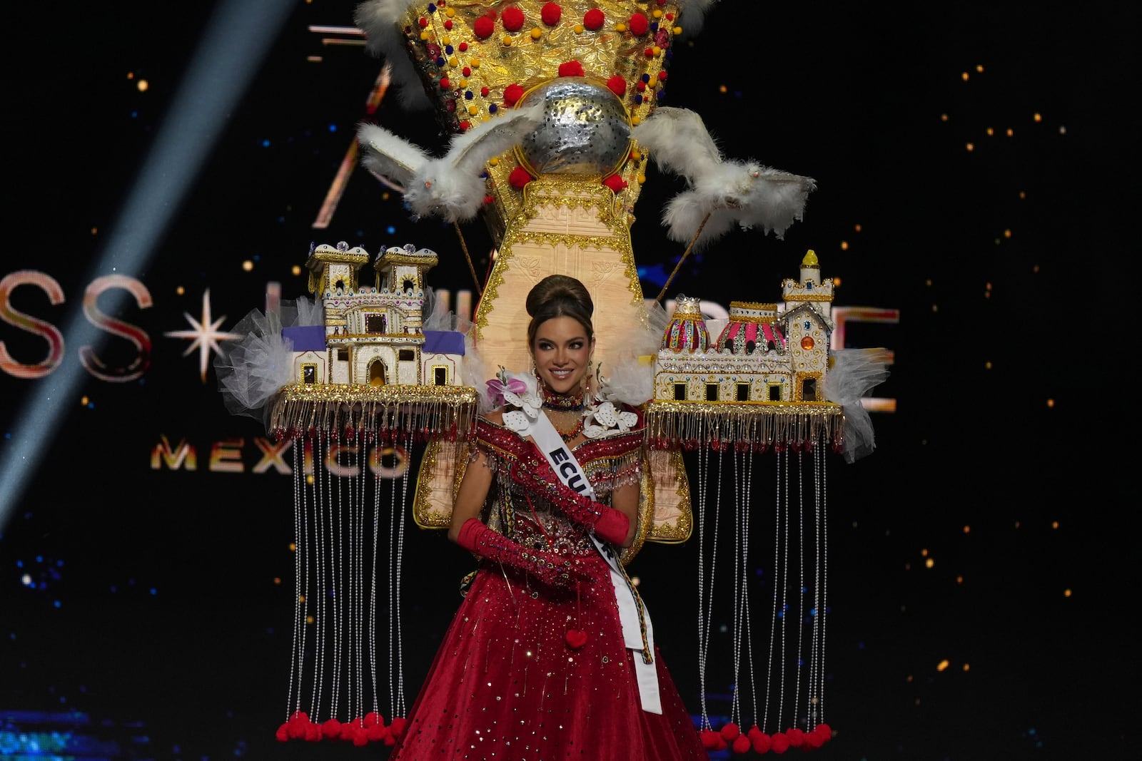 Miss Ecuador Mara Topić competes in the national costume competition at the Miss Universe Beauty Pageant in Mexico City, Thursday, Nov. 14, 2024. (AP Photo/Fernando Llano)