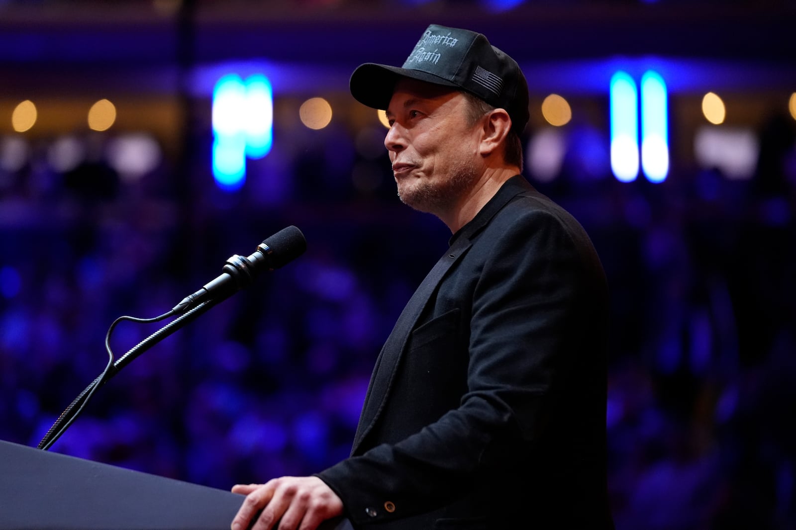 Elon Musk speaks before Republican presidential nominee former President Donald Trump at a campaign rally at Madison Square Garden, Sunday, Oct. 27, 2024, in New York. (AP Photo/Alex Brandon)