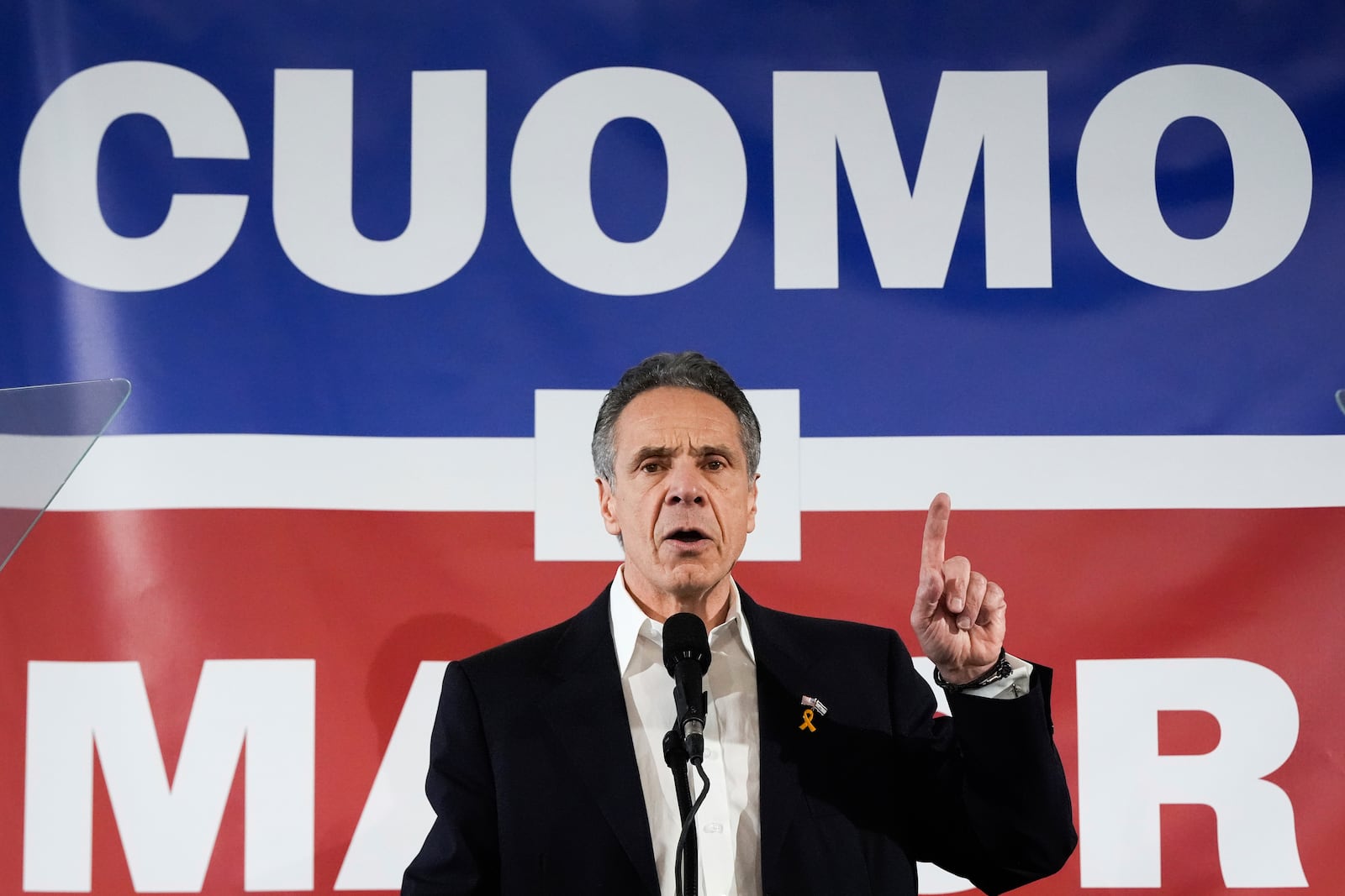 Former New York Gov. Andrew Cuomo speaks at the New York City District Council of Carpenters while campaigning for mayor of New York City, Sunday, March 2, 2025. (AP Photo/Julia Demaree Nikhinson)