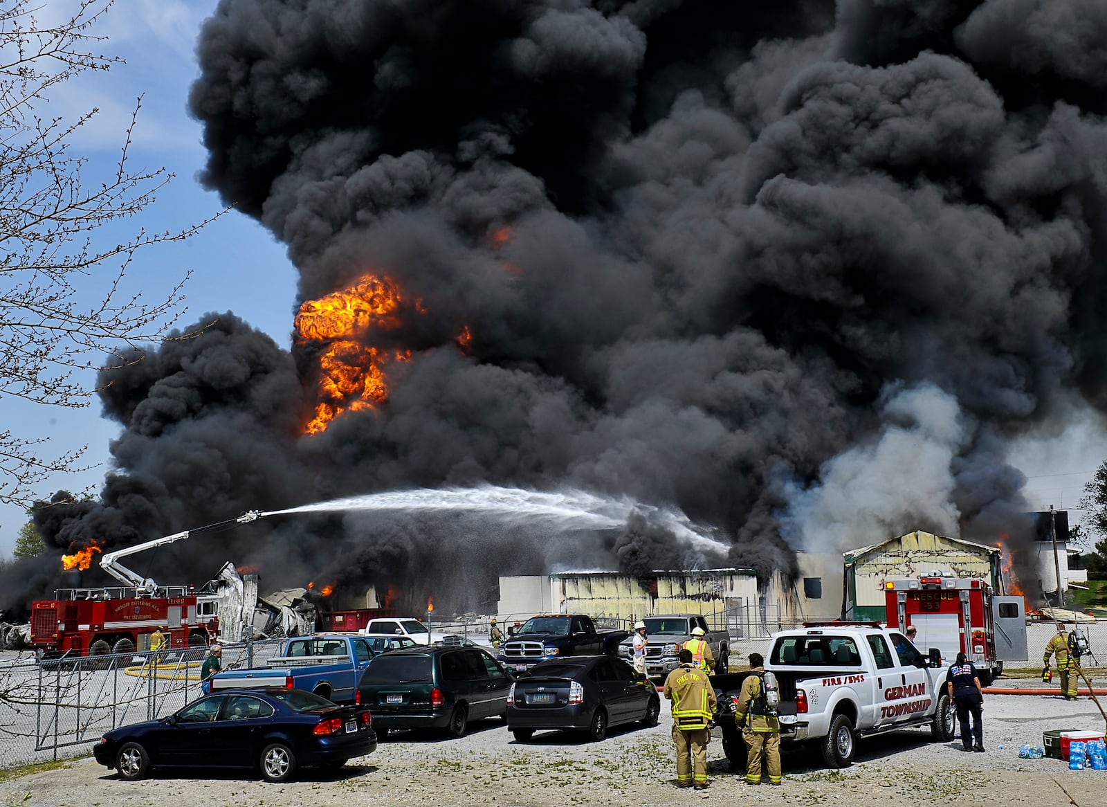 Fire departments from several counties battle a fire at the  RD Holder Oil Co. in rural Clark County Thursday, April 19 2012. The fire, which started when tanker truck caught fire near the companies warehouse, quickly engulfed the entire business. Fire fighters battled the blaze for more than six hours.   Staff photo by Bill Lackey