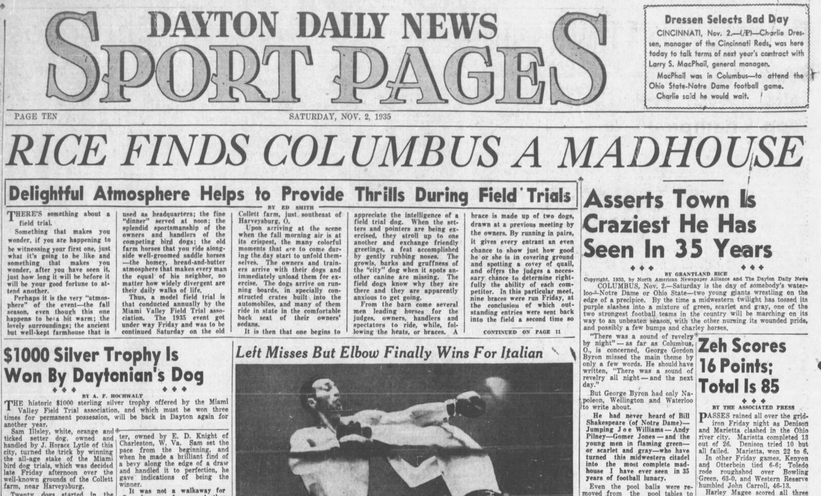 Sportswriting legend Grantland Rice previewed the Ohio State-Notre Dame game in 1935