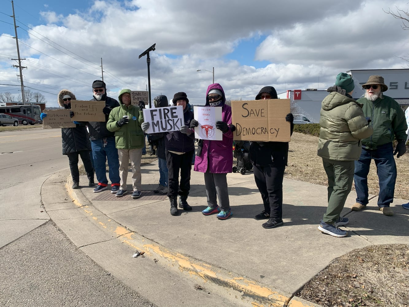 Tesla protest Moraine 2025