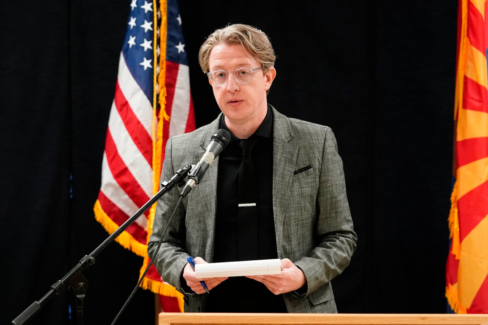 Jimmy Jenkins of the Arizona Republic speaks about witnessing the execution of inmate Aaron Brian Gunches at the Arizona State Prison Wednesday, March 19, 2025 in Florence, Ariz. (AP Photo/Darryl Webb)