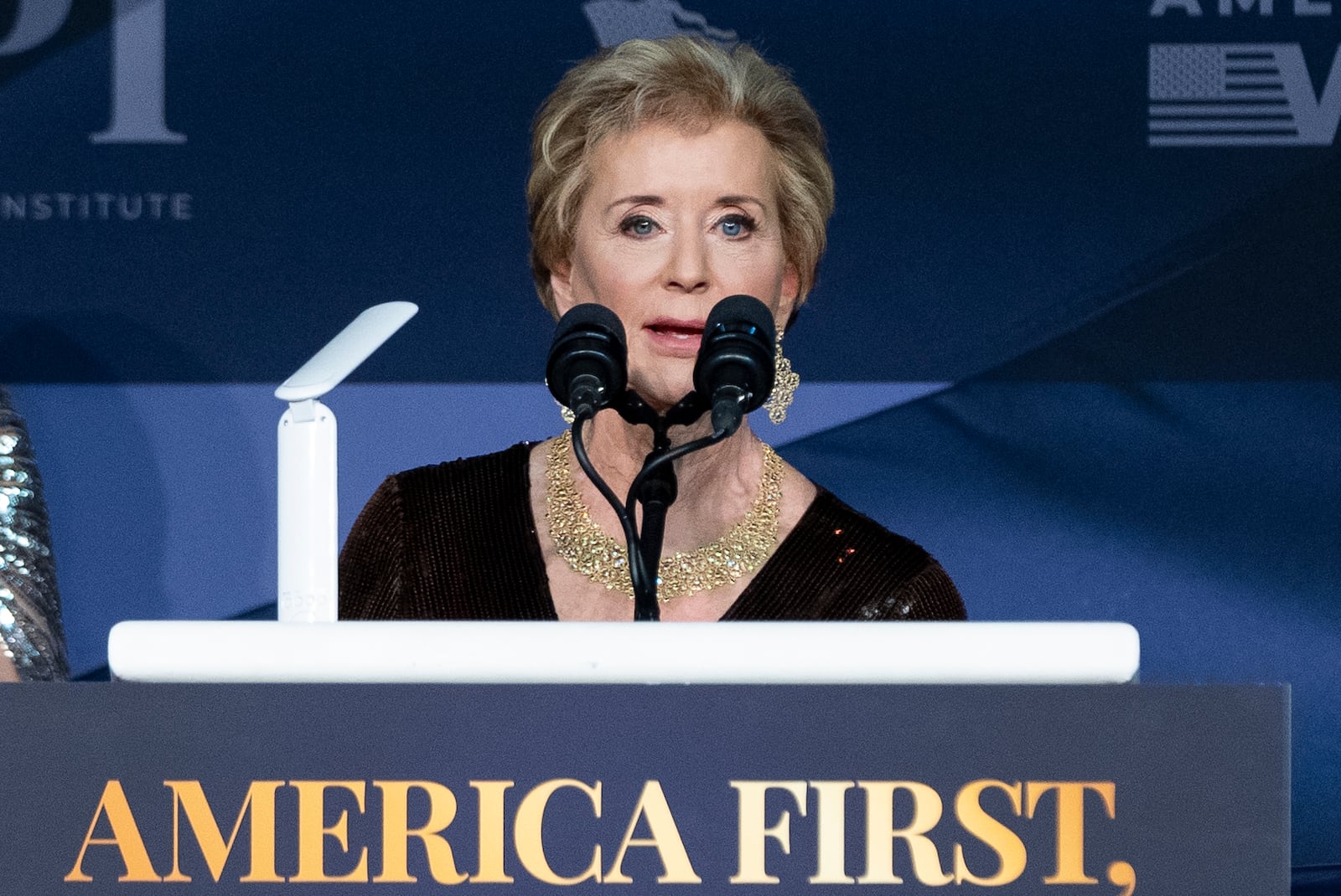 Linda McMahon speaks during an America First Policy Institute gala at his Mar-a-Lago estate, Thursday, Nov. 14, 2024, in Palm Beach, Fla. (AP Photo/Alex Brandon)