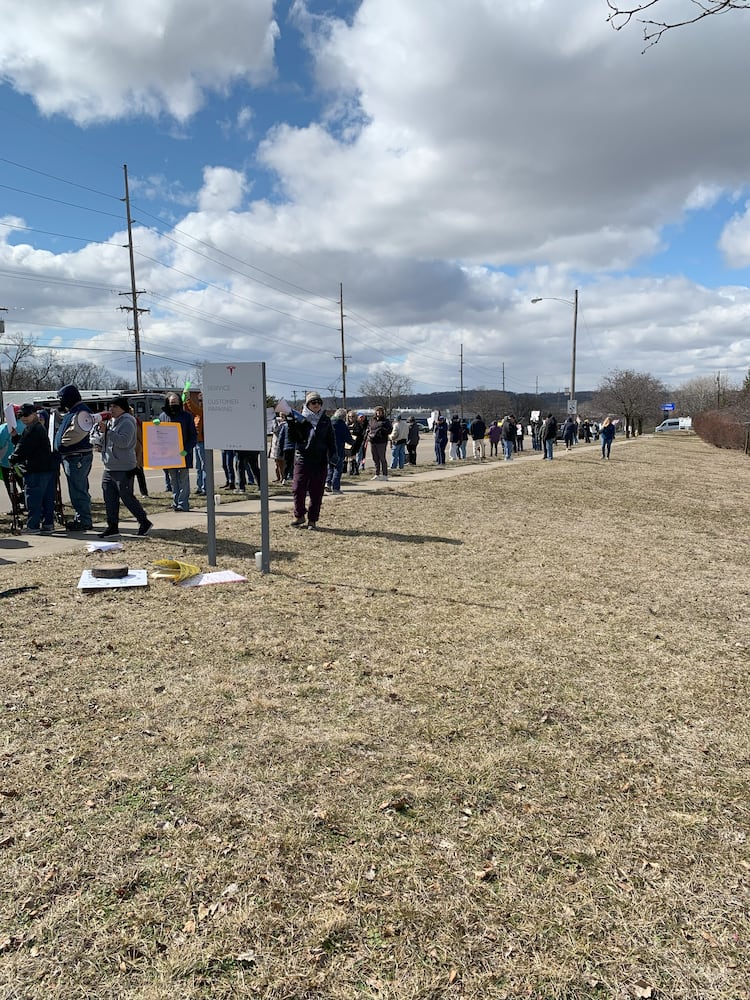 Tesla protest Moraine 2025