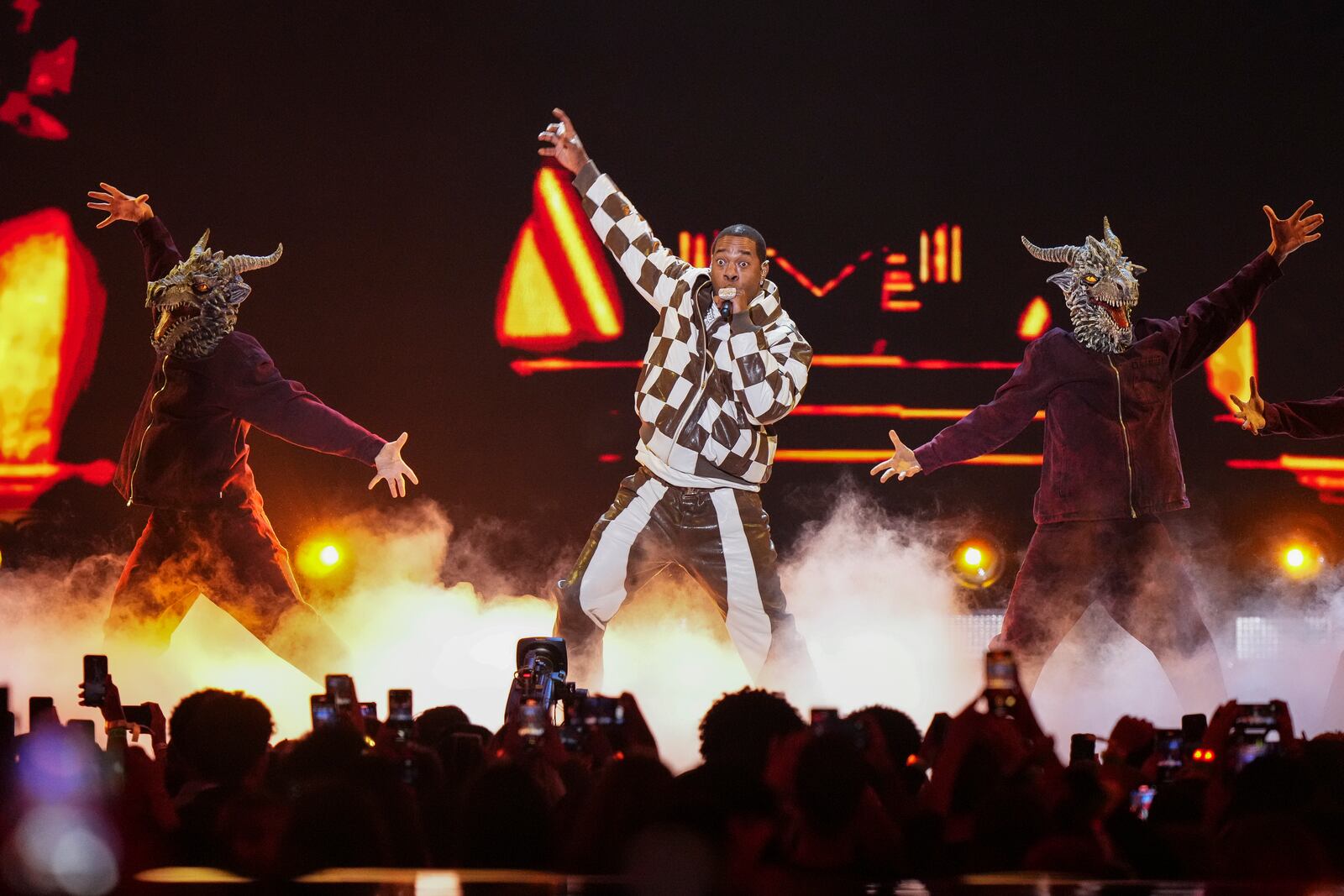 Busta Rhymes performs during the MTV European Music Awards in Manchester, England, Sunday, Nov. 10, 2024. (Scott A Garfitt/Invision/AP)