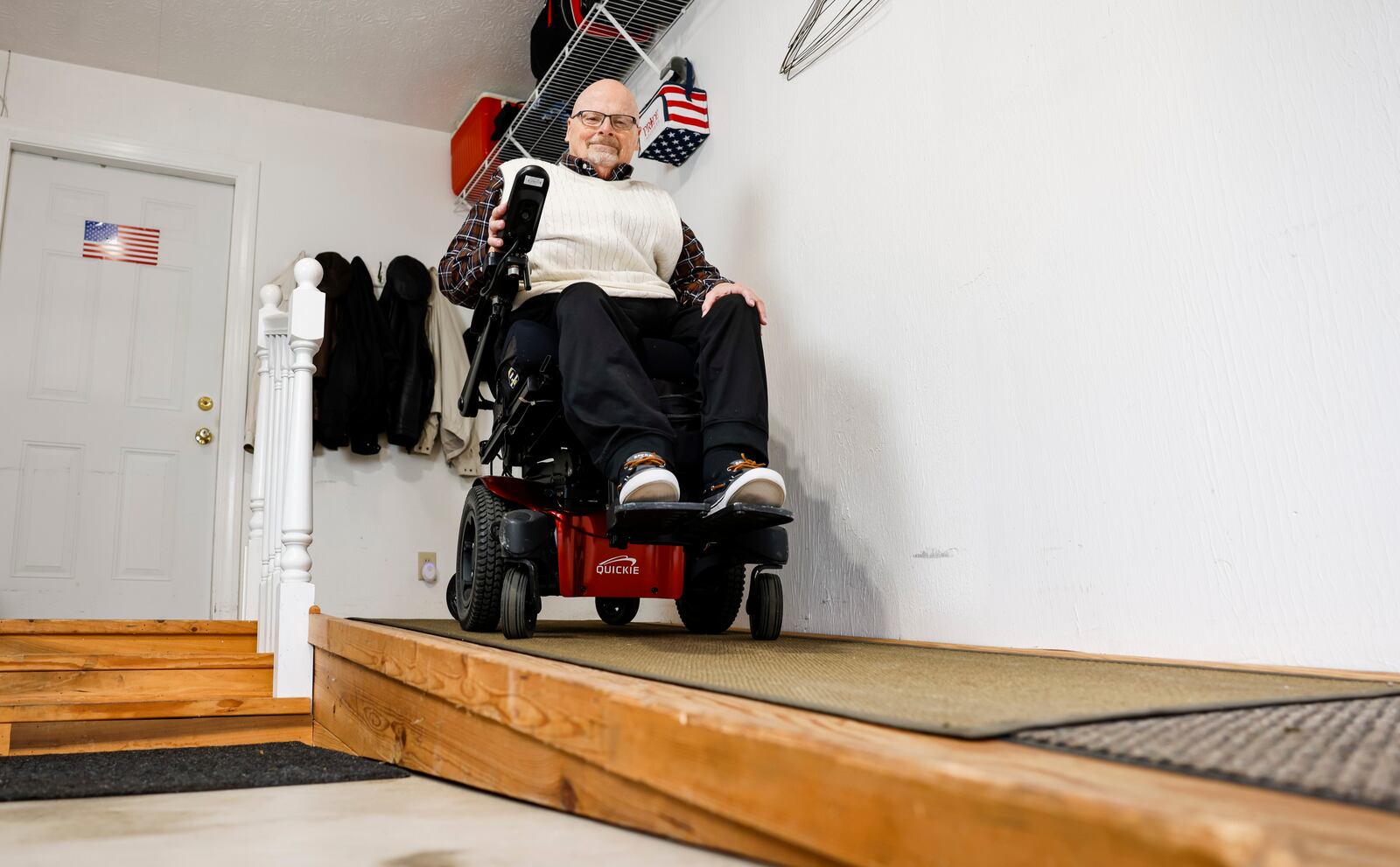 Jim Barone, who got polio as a kid, is now in a wheelchair and has made several modifications to his home to allow mobility throughout the house to help him age in place. A roll in shower, grab bars, wider doors, ramps and more make it easier and safer for him to maneuver around the house. NICK GRAHAM/STAFF