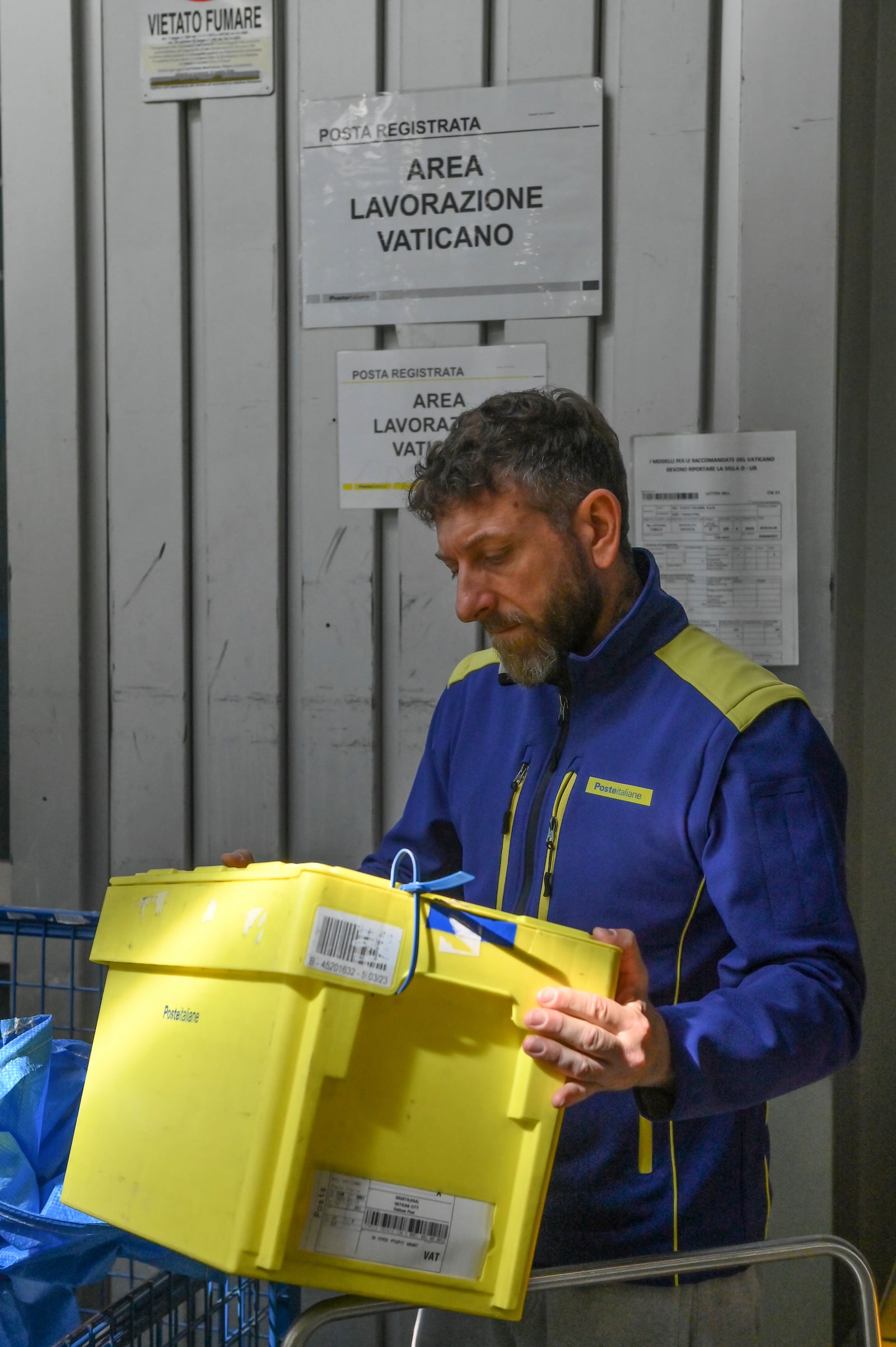 Letters addressed to Pope Francis are carried out for distribution at Leonardo da Vinci International Airport's postal sorting center in Fiumicino some 30 kilometers south-west of Rome, Wednesday, March 19, 2025. (AP Photo/Chris Warde-Jones)