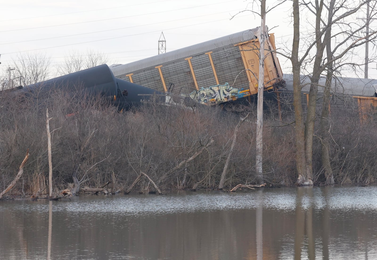 Twenty-eight train cars derailed near Ohio 41 at the Clark County Fairgrounds on Saturday, March 4, 2023. BILL LACKEY/STAFF