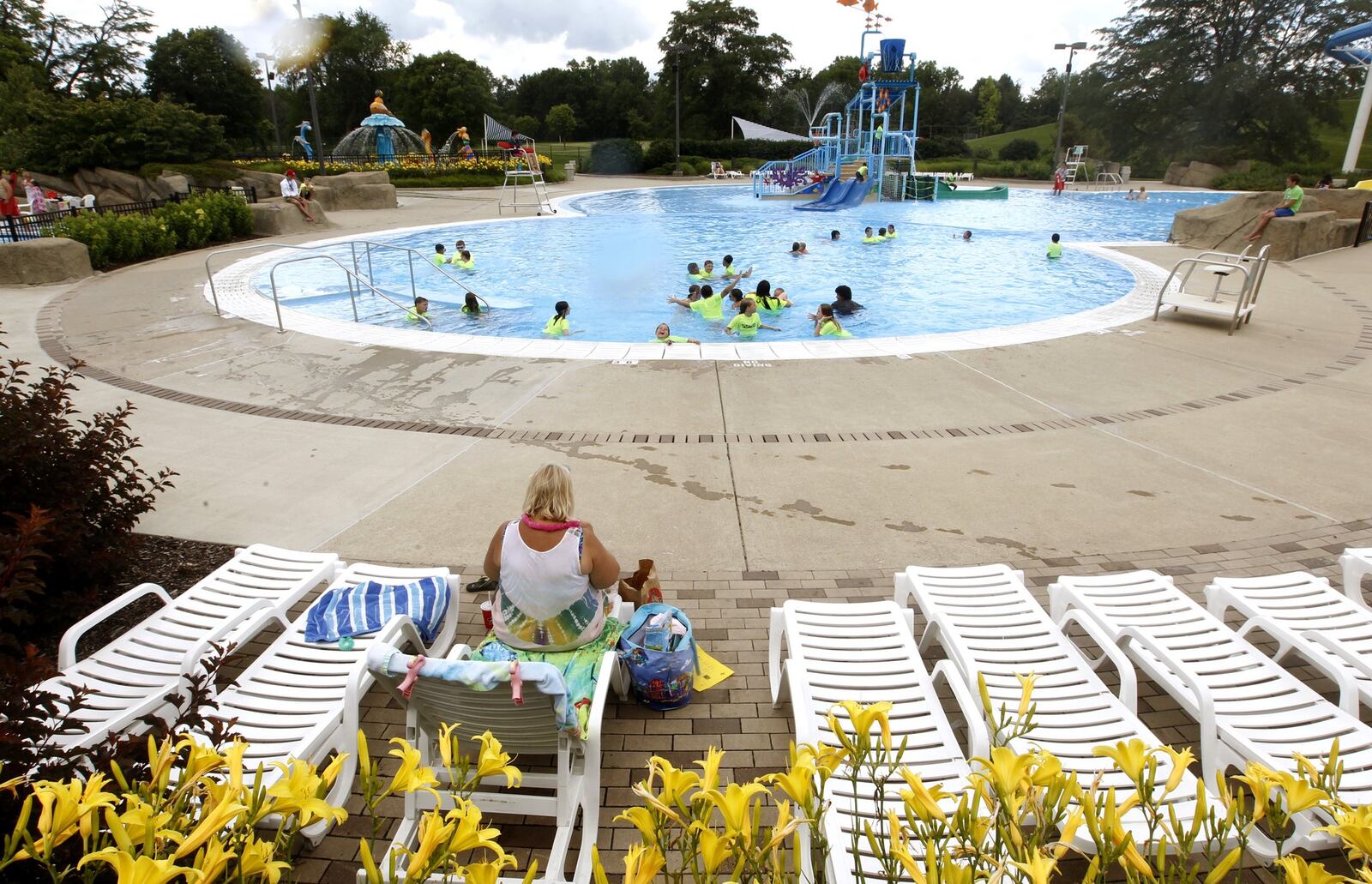 Debbi Liskamy of Kettering had her pick of chairs at Adventure Reef Water Park in Kettering. LISA POWELL / STAFF