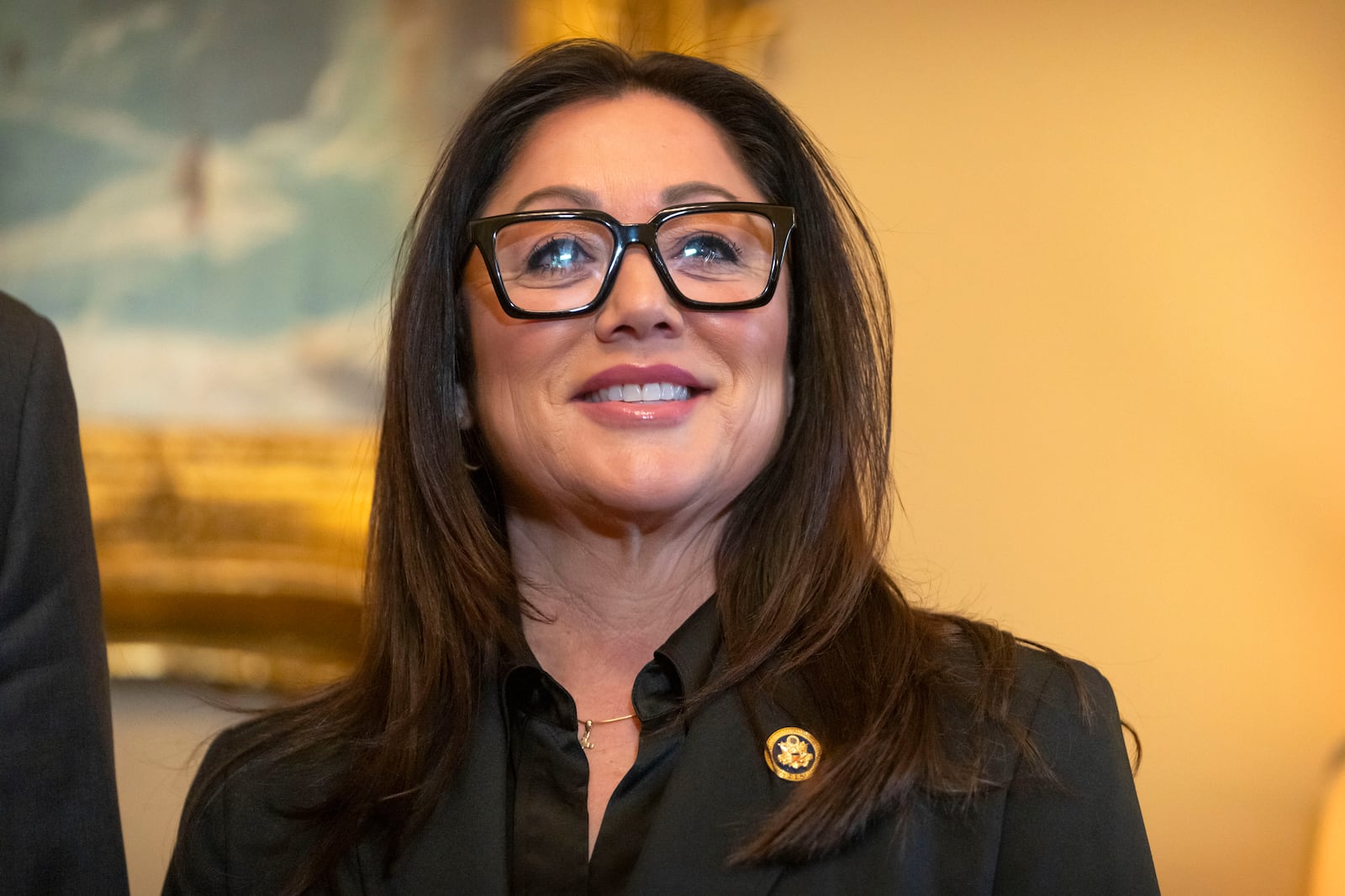 Former Rep. Lori Chavez-DeRemer, R-Ore., President-elect Donald Trump's pick for Secretary of Labor, meets with Senate Minority Leader Chuck Schumer of N.Y. in his office on Capitol Hill, Tuesday, Jan. 14, 2025, in Washington. (AP Photo/Mark Schiefelbein)