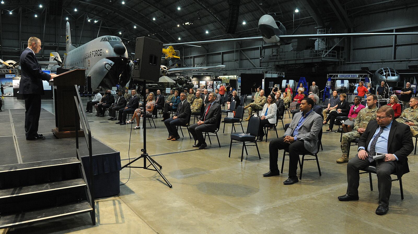 Brigadier General John R. Andrus, addresses attendees after assuming command of the Air Force Reseach Laboratory's (AFRL)  711TH Human Performance Wing Monday July, 19, 2021 at the National Museum of the United States Air Force. MARSHALL GORBY\STAFF